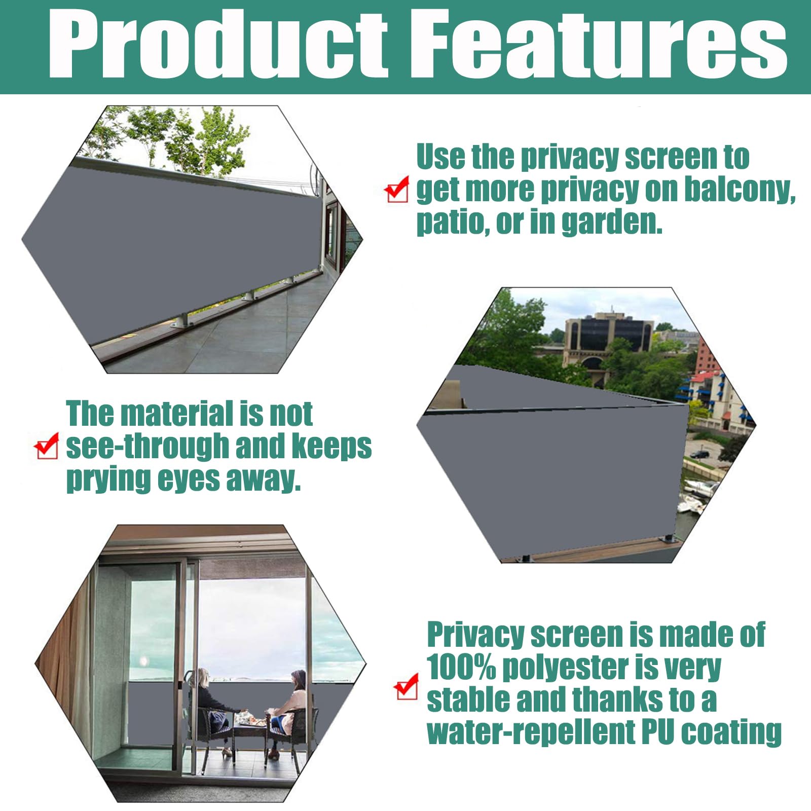 Balcony Privacy Screen for Backyard Deck Patio Balcony Fence Porch Sun Shade PVC UV Protection Sun Wind 8 Days Delivered 14 Colors 20 Sizes 420D(Gray,0.7x6m) — view 2