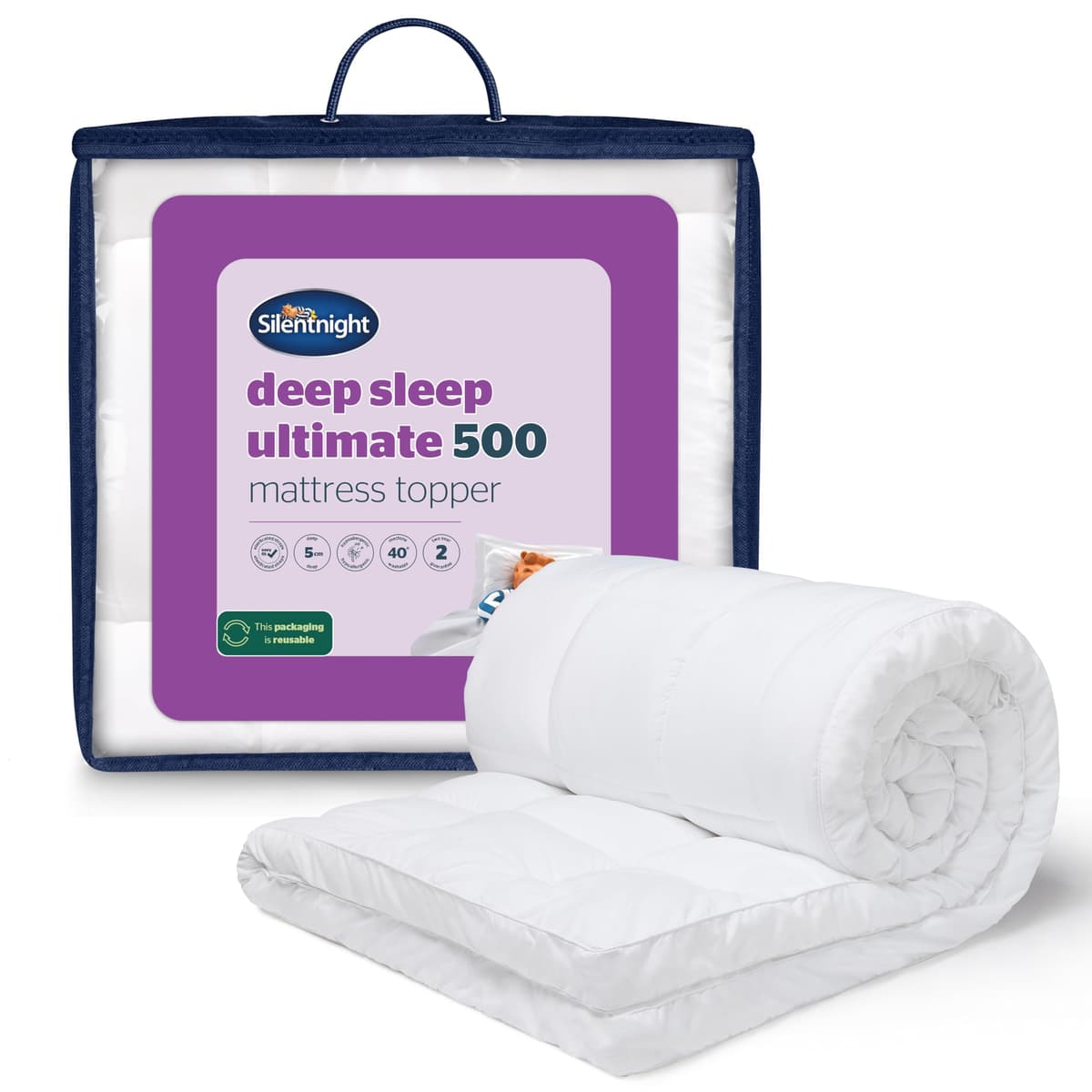 Silentnight Deep Sleep Mattress Topper Double Bed - Soft Supportive Comfortable Durable Bed Topper with Easy Fit Elasticated Straps - Hypoallergenic and Machine Washable - Double - 190x135cm — view 17