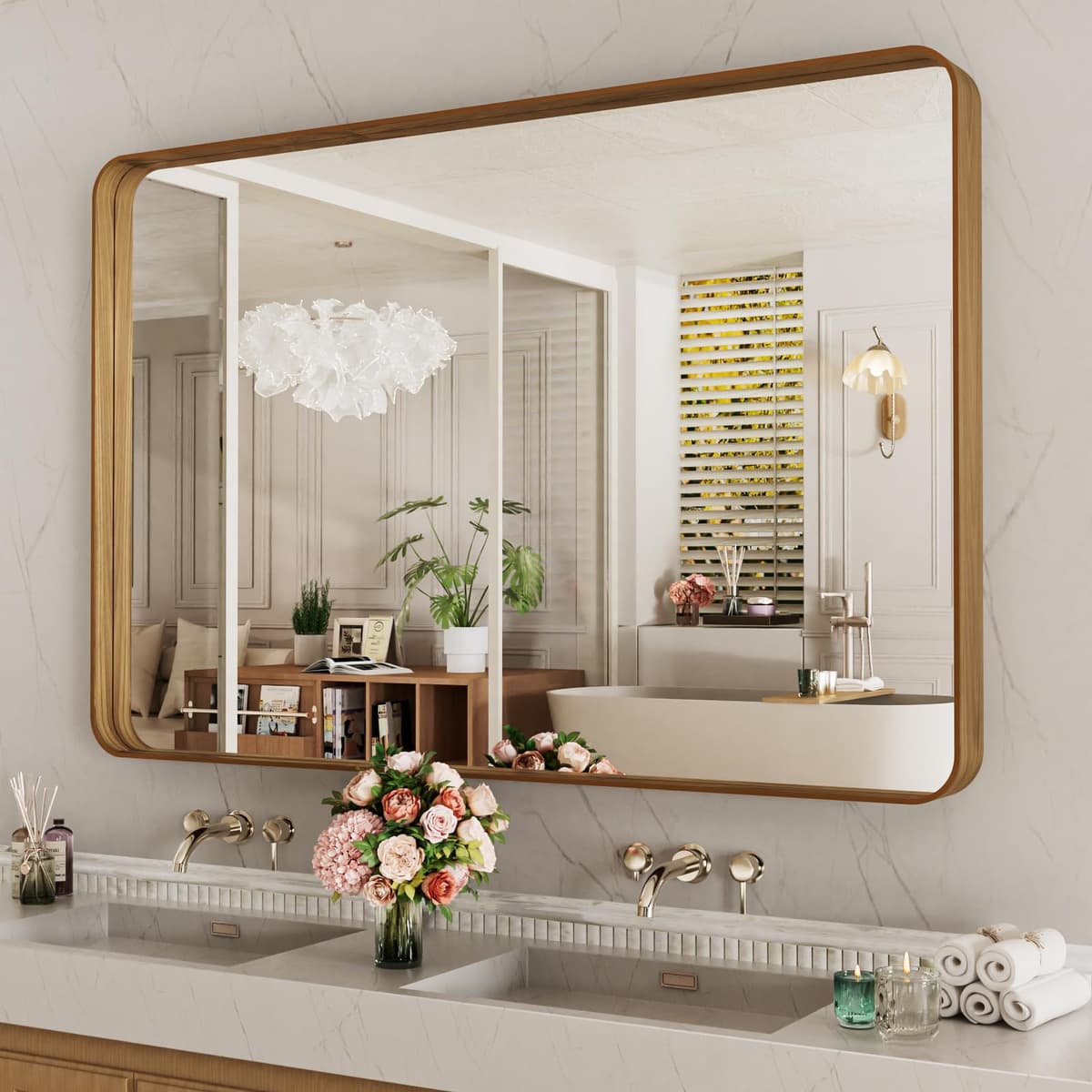 LOAAO 55X36 Inch Black Metal Framed Bathroom Mirror for Wall, Matte Black Bathroom Vanity Mirror Farmhouse, Large Rounded Rectangle Mirror, Anti-Rust, Tempered Glass, Hangs Horizontally or Vertically — view 103