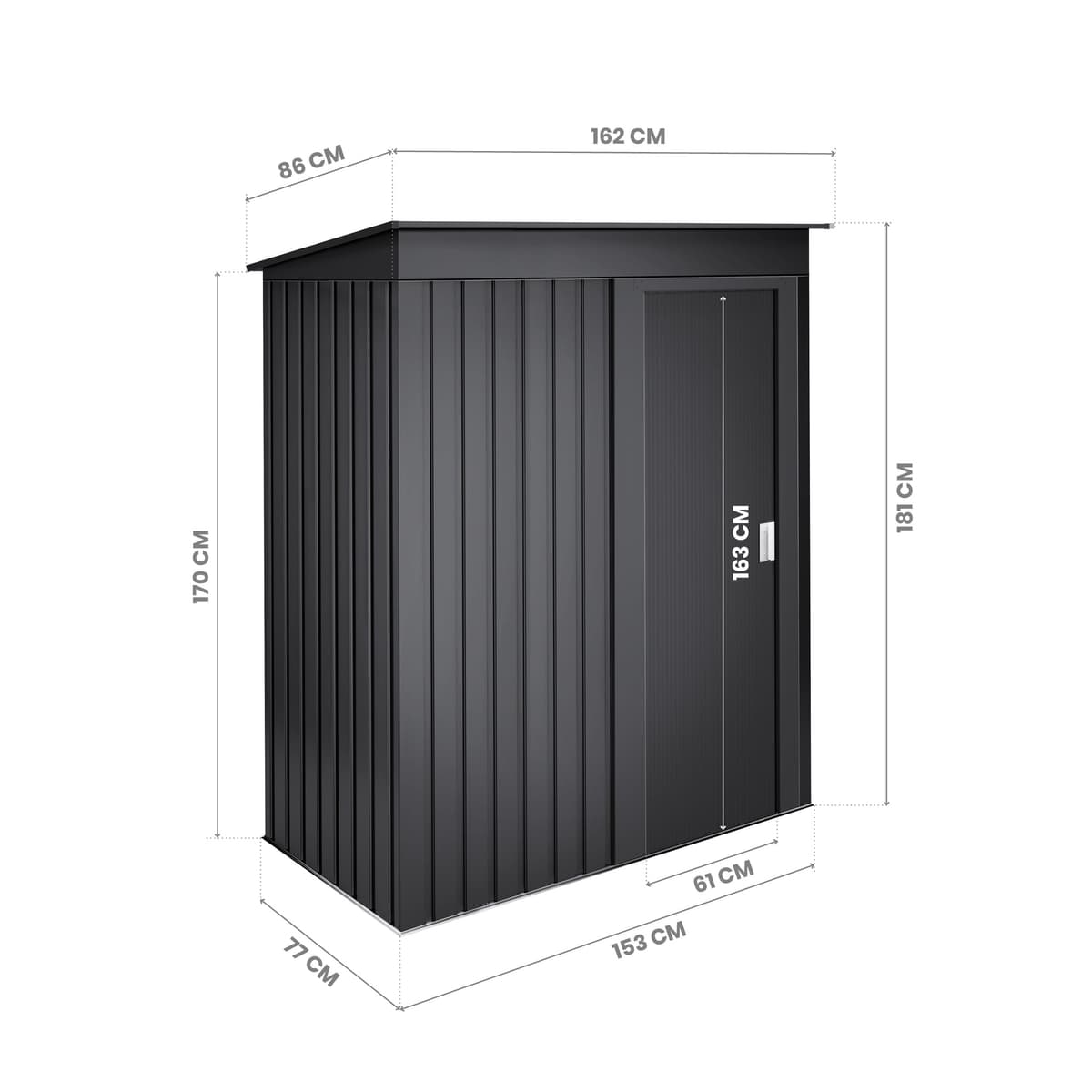 Wasabi - Armario Exterior Terraza 1,39m2 Neat Antracita - Puerta Corredera - Techo Inclinado - 162x86x181cm - Caseta Jardín Resistente - Cobertizo Almacenamiento — view 4