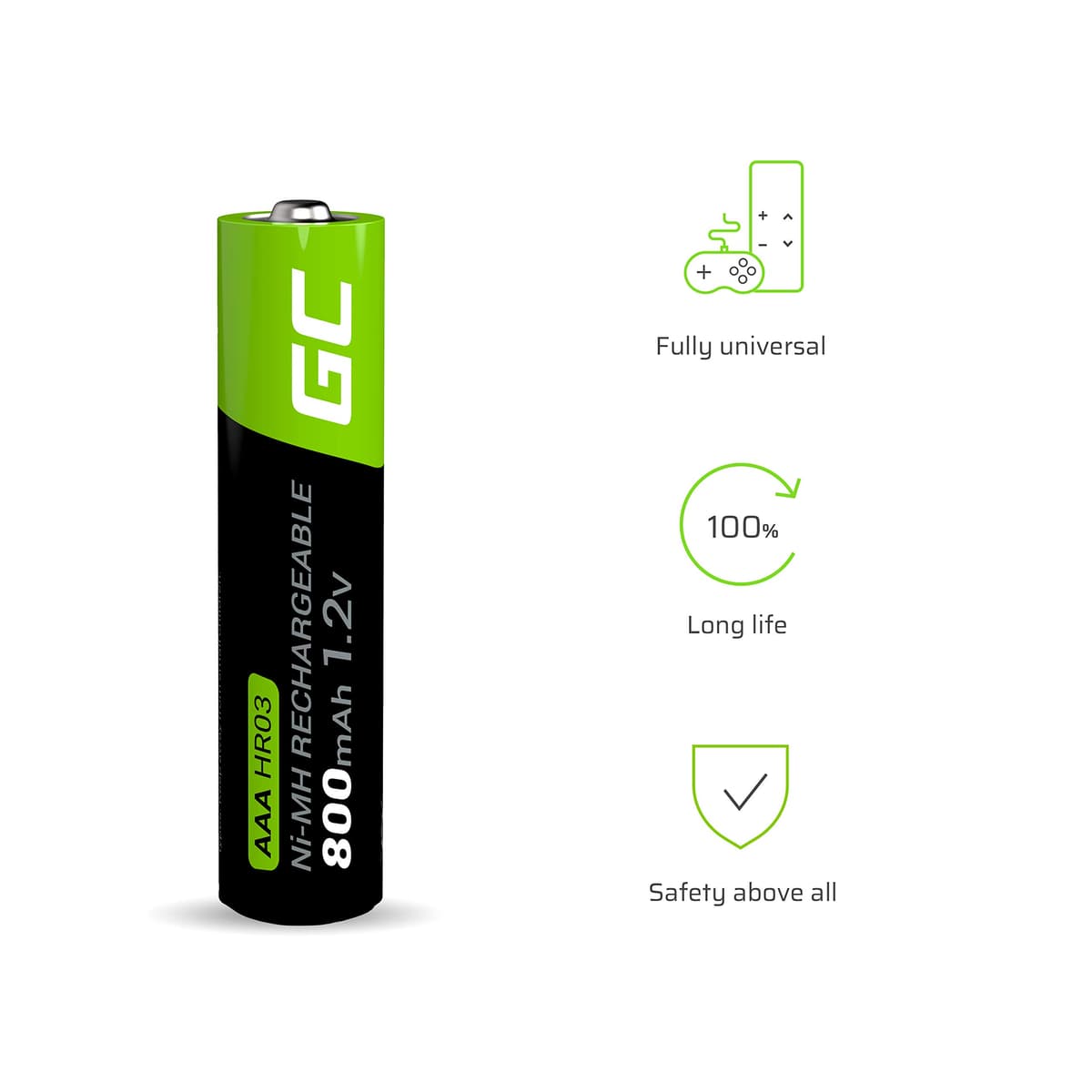 Green Cell Pilas Recargables AAA 1.2V 800mAh – 2 Piezas de Baterías Ni-MH para Uso Diario, Juguetes, Mandos a Distancia y Otros Dispositivos Electrónicos — view 2