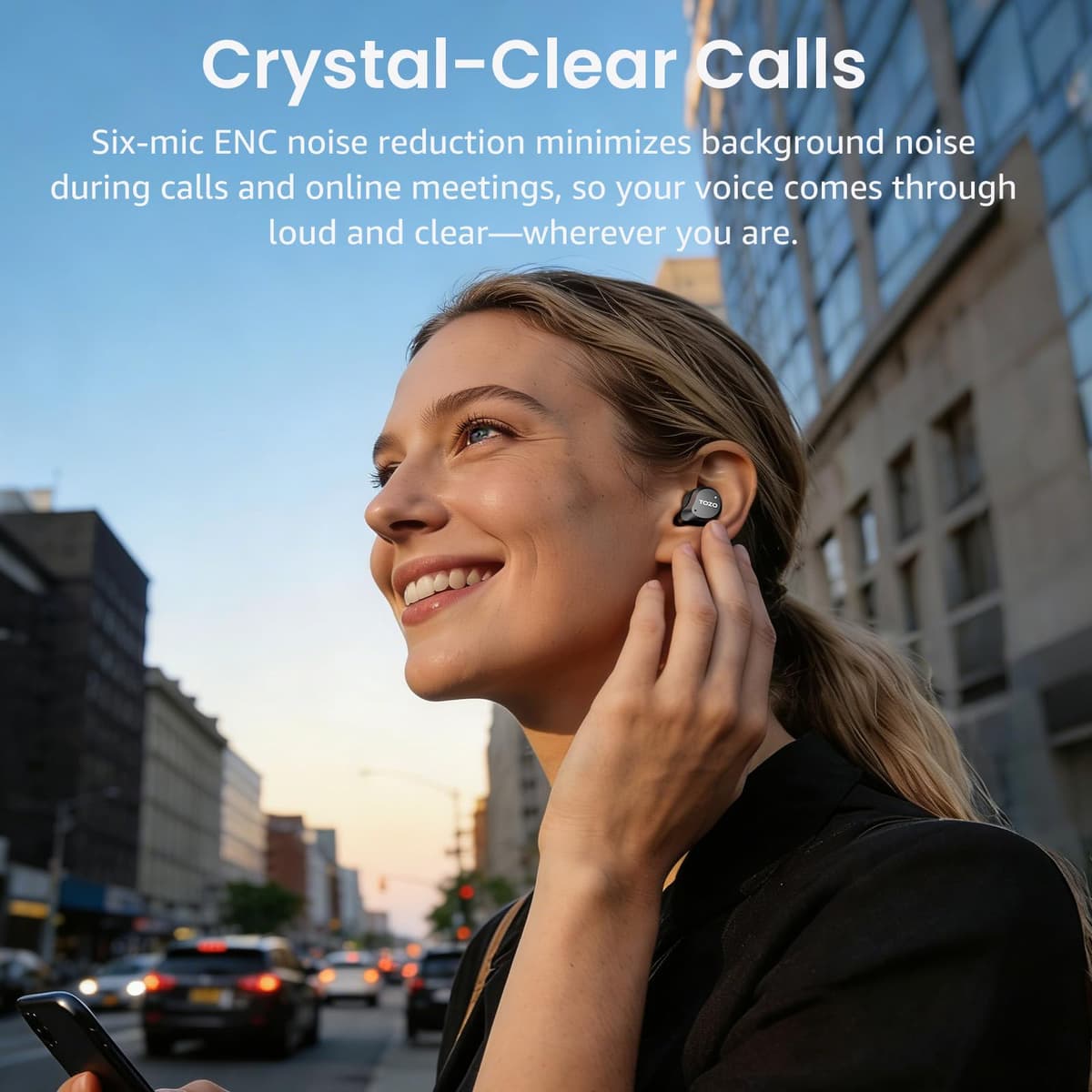 TOZO Hybrid Auriculares Inalámbricos Bluetooth 5.3 ANC Híbrida 6 Mics ENC, Reducción de Ruido 45dB, ORIGX 2.0 Acústico 32 EQs, 60H, Pantalla LED, USB Tipo C, IPX8, para Oficina y Commuting, Negro — view 8