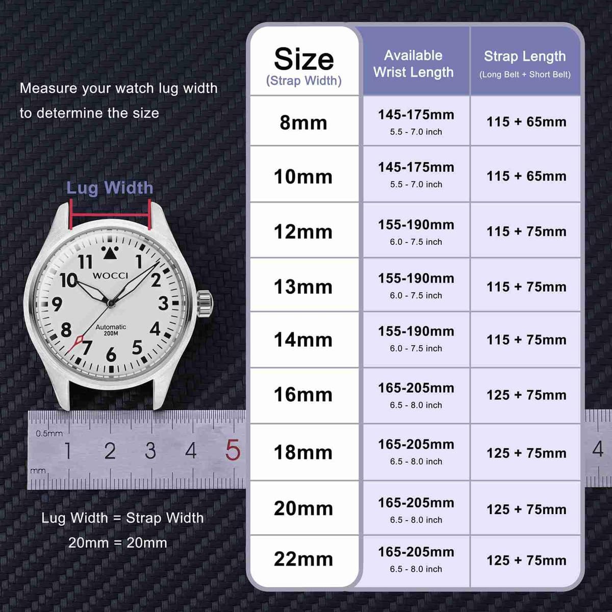WOCCI Elegant Watch Straps, Genuine Leather Replacement Bands, Stainless Steel Buckle, 8mm 10mm 13mm 12mm 14mm 16mm 18mm 20mm 22mm — view 4