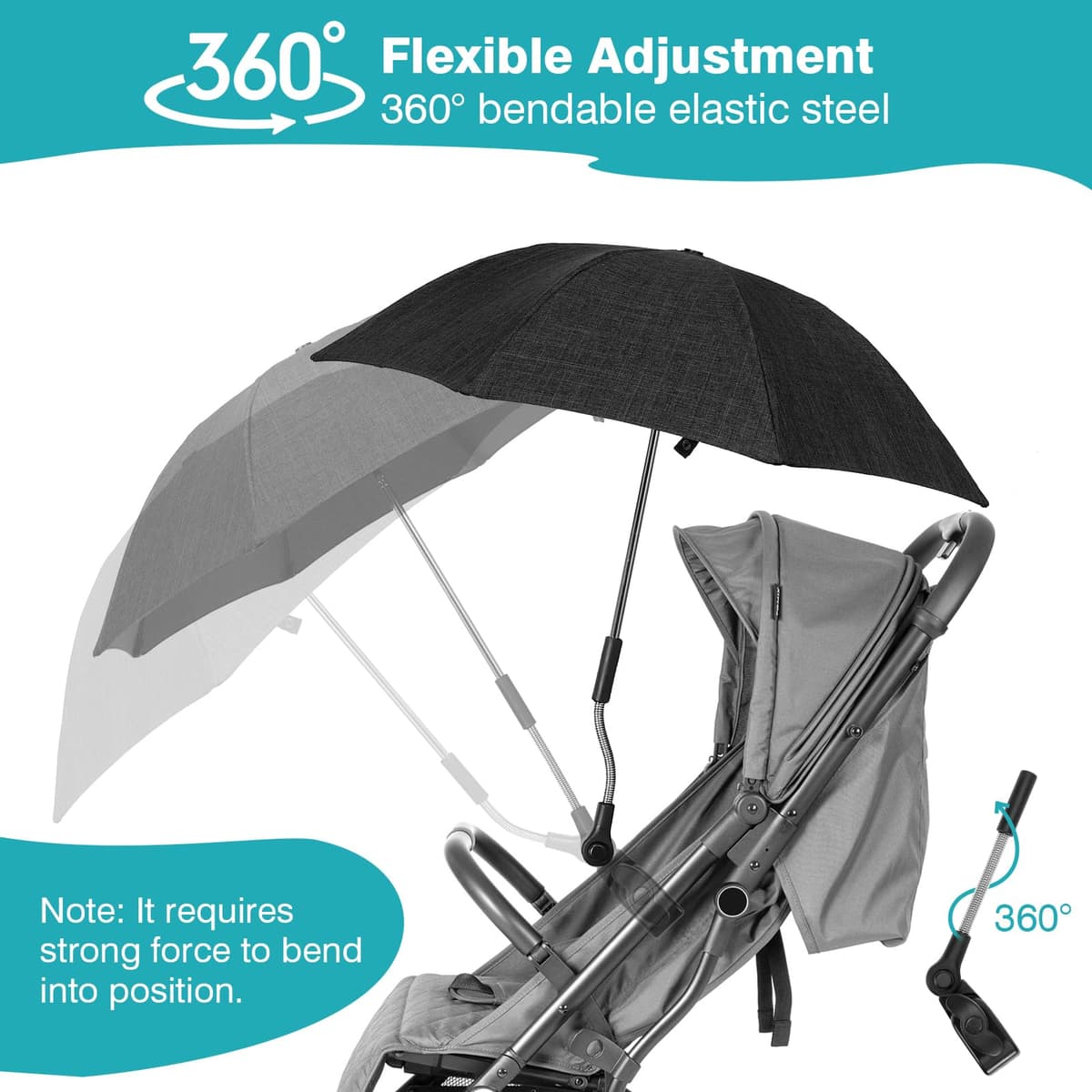 Universal Baby Parasol 50+ UV, Pushchair Parasols with Adjustable Clamp, 71cm Sun Umbrella for Pram, Stroller, Pushchair and Buggy, Baby and Infant Sun Protection Umbrella — view 4