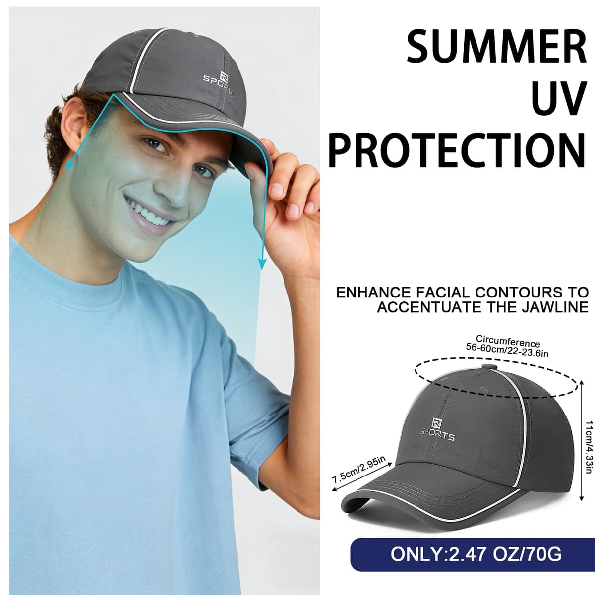 2 Packs Gorra de Béisbol Secado Rápido Hombre, Gorra de Béisbol Protección Solar Transpirable Resistente Al Sudor, Sombrero de Pesca Senderismo Plegable para Deportiva el Sol al Aire Libre — view 4