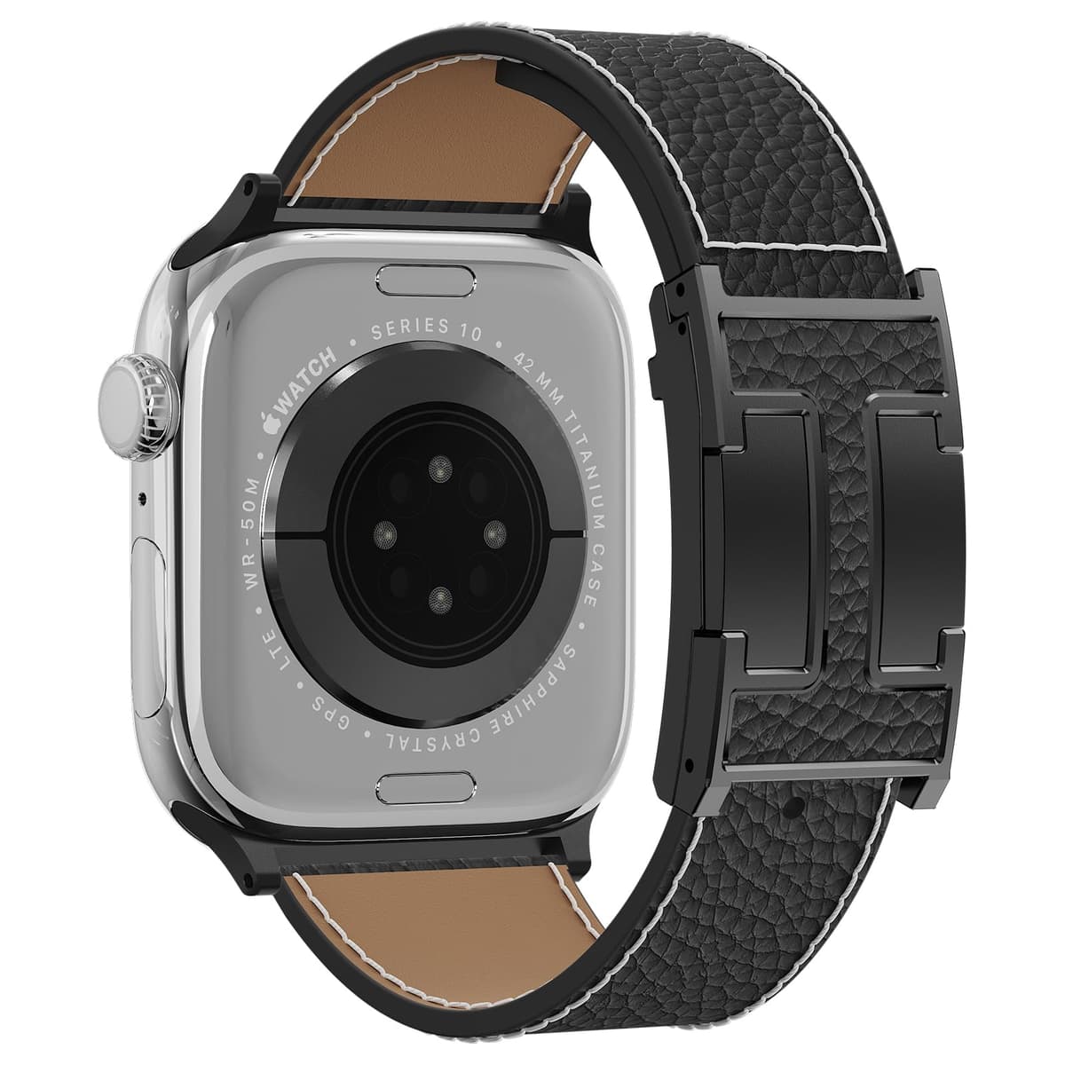 Leather Watch Band with Magnetic Buckle,Dressy Apple Watch Ultra Leather Band Rugged Durable Replacement Strap for Men & Women — view 33