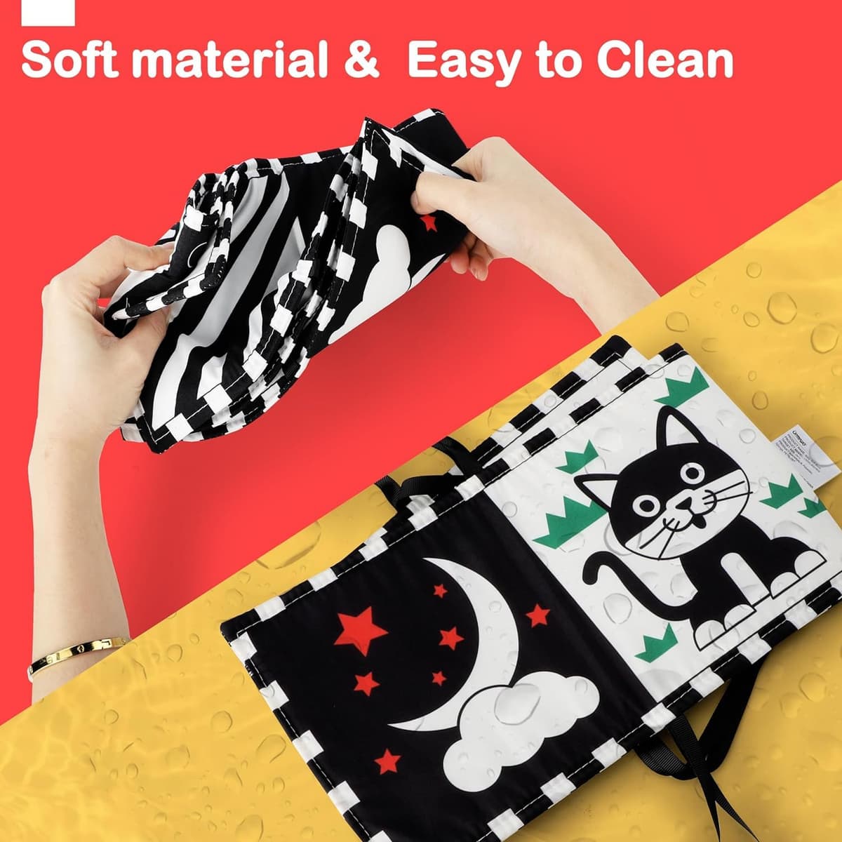 URMYWO Baby Toys 0-6 Months, Black and White Sensory Toys Brain Development, Tummy Time Toys, Soft Baby Book, Baby Essentials for Newborn 0-6-12 Months Montessori Toy Gifts — view 6