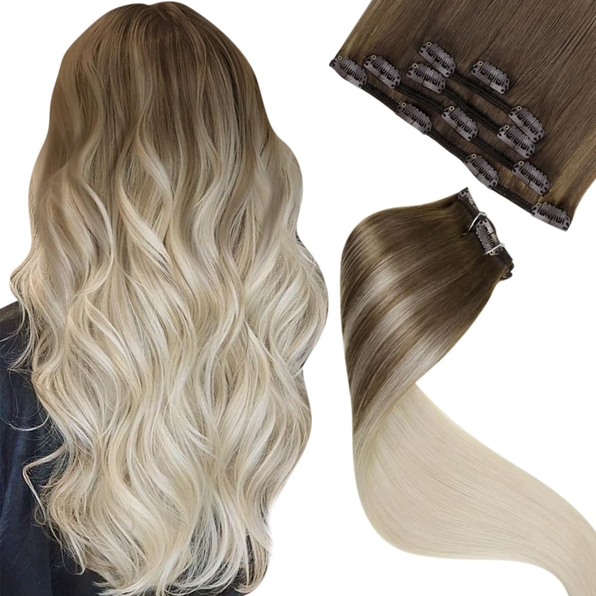 LaaVoo Hair Extensions Clip in Real Human Hair Brown Clip in Hair Extensions Dark Brown Remy Straight Hair Full Head Double Weft 80g 5pcs 14 Inch #4 — view 39