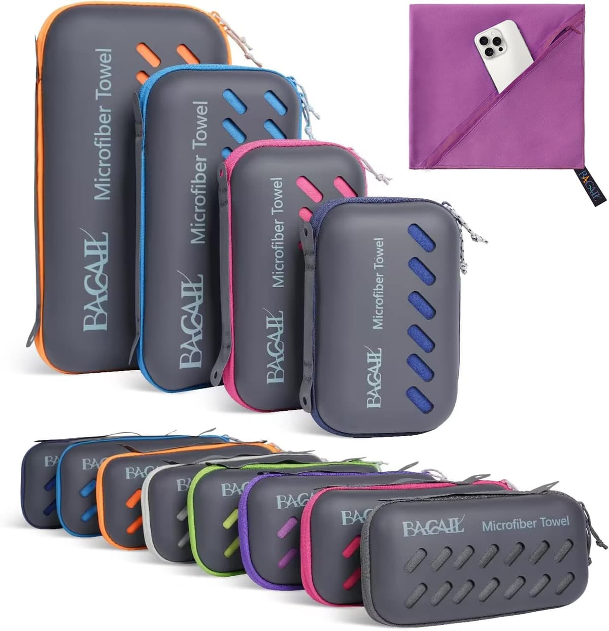 BAGAIL Toallas de Viaje de Microfibra, Toallas de Campamento, Toallas de baño y Toallas de Playa, Secado rápido - Súper absorción de Agua - Súper Compacto, Muy Adecuado para el Deporte y el Fitness — view 11