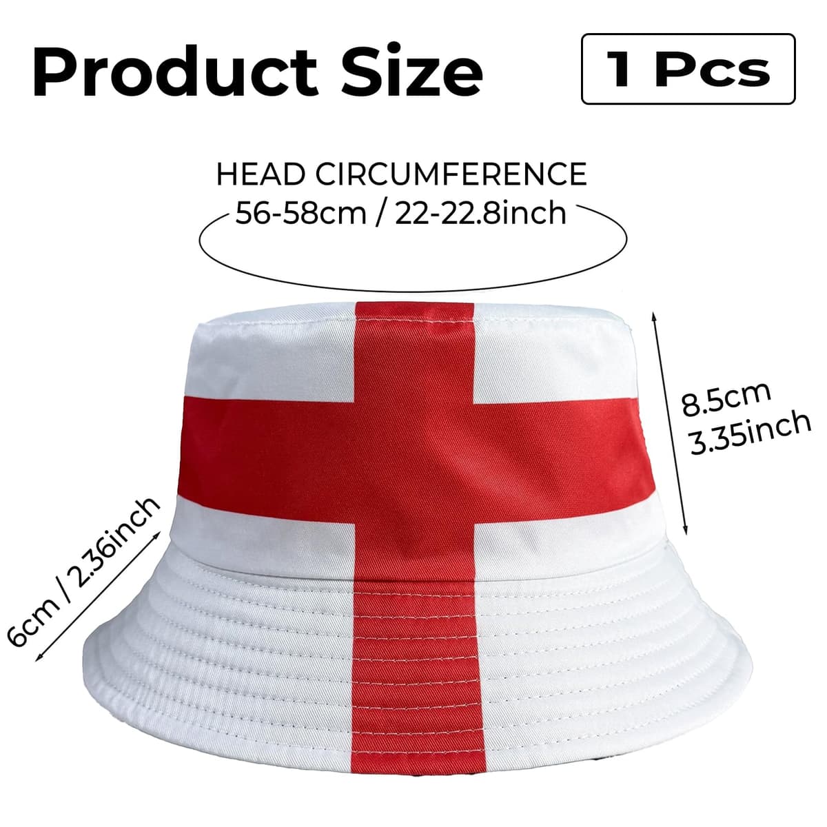 England Bucket Hat Reversible St George's Cross Polyester Sun Hat (56-58cm) Essential Football Fan Gear for Men & Women World Cup 2026 & St George's Day — view 3