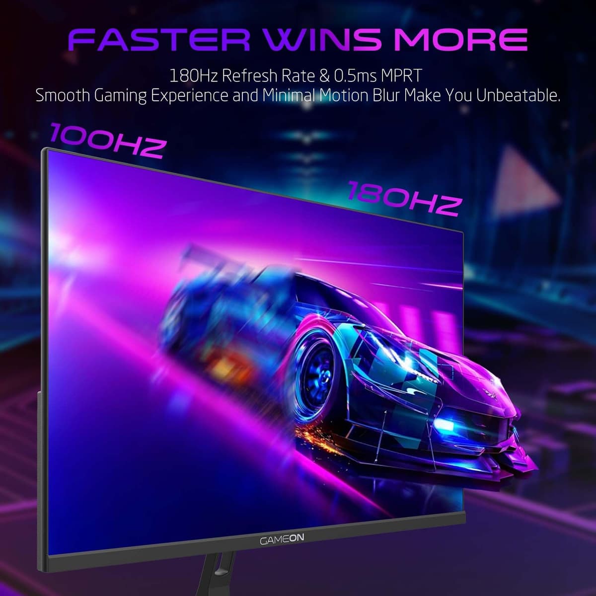 GAMEON 24 Inch 2K QHD Gaming Monitor Fast IPS 2560x1440 Display 180Hz Smooth Performance 0.5ms Adaptive Sync HDMI 2.1 Ideal for PC Console Gaming and Daily Use — view 2