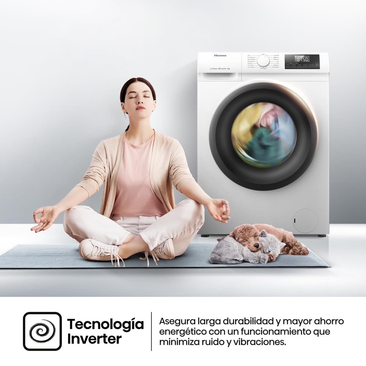 Hisense WF1Q8041BW2 - Lavadora, Clase A, 8 Kg, 1400 rpm, Alto 85 cm x Ancho 60 cm, Color Blanco, Función Vapor 99,9%, Lavado Rápido+, Lavado Automático, Finalización Diferida, Tecnología Inverter — view 9