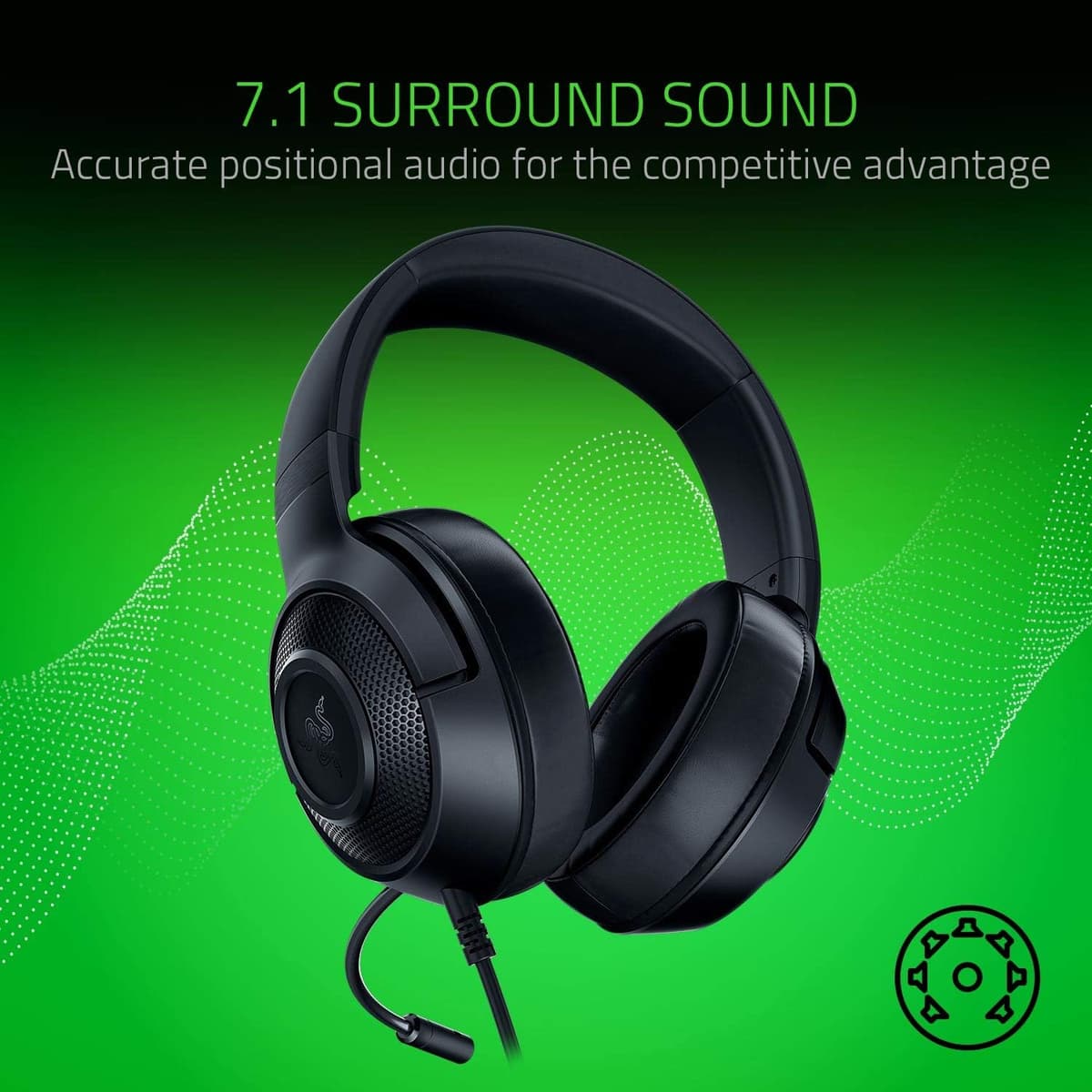 Razer Kraken X Lite - Wired Ultralight PC Gaming Headset - Surround Sound bendable cardioid microphone (230g light, 3.5 jack for PS4, PS5, Switch, Xbox One, Xbox Series X|S) Black