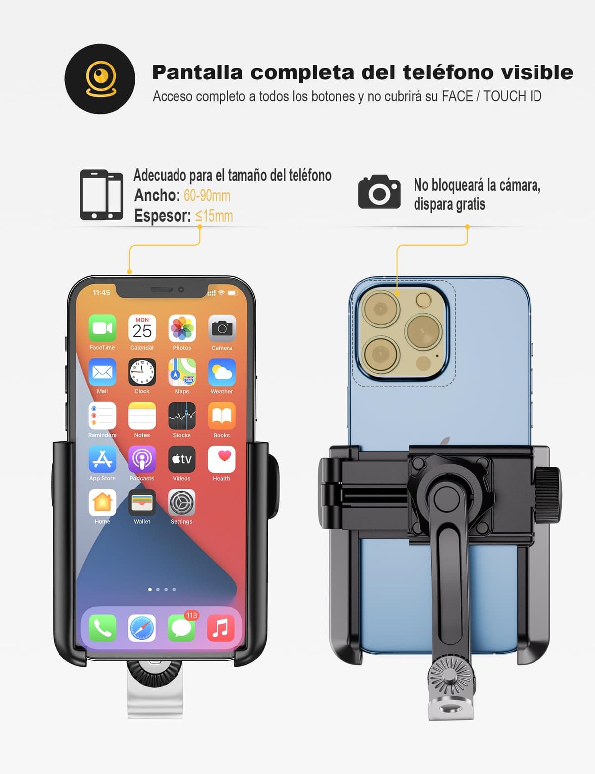 Grefay Soporte Movil Moto Soporte Movil Scooter Desmontaje Rápido 1S Soportes Teléfono Espejo Retrovisor Motocicleta con 360 ° Giratorio ​​para Teléfonos de 3.5-7.0 Pulgadas — view 3