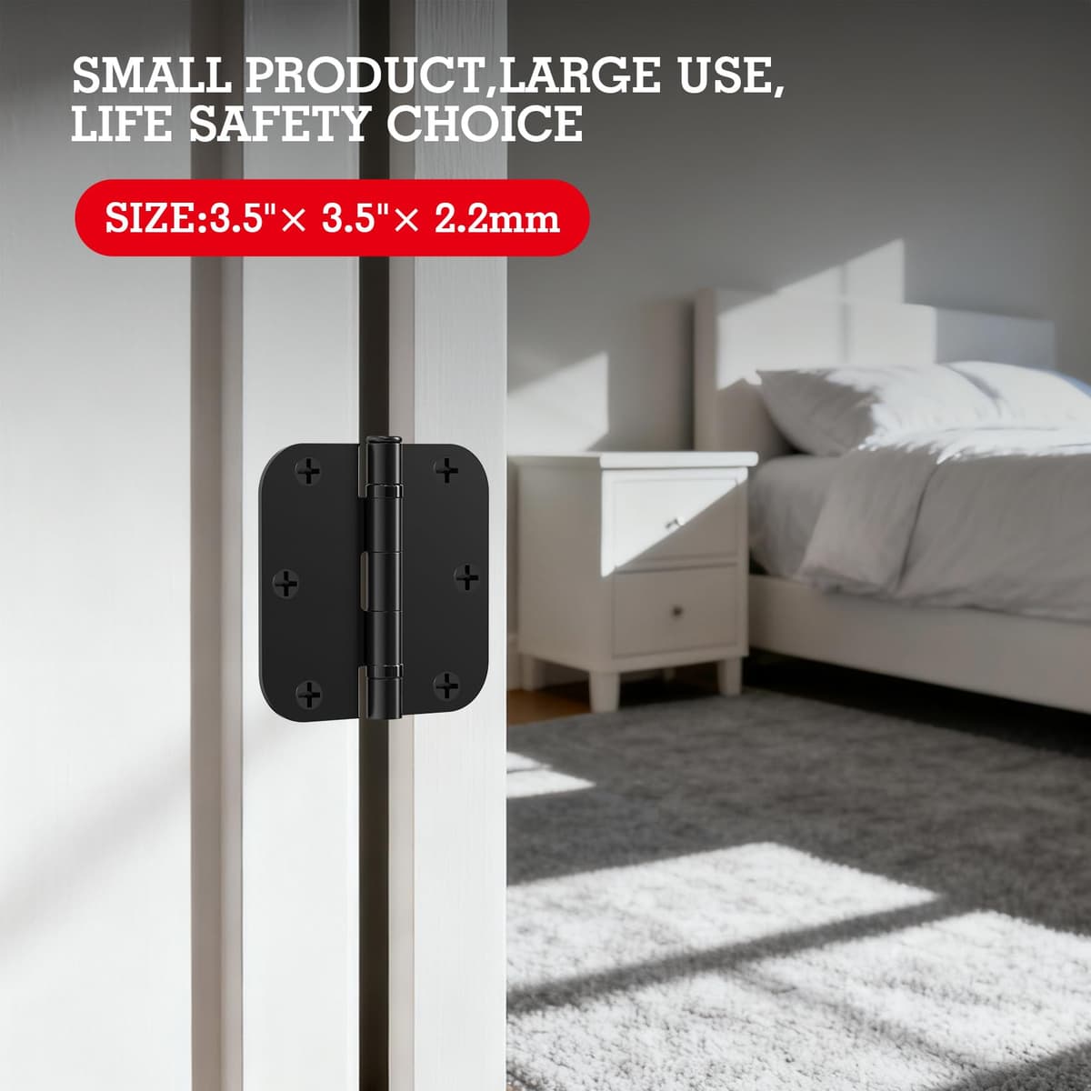 1 Pack Ball Bearing Door Hinges Matte Black 3.5 Inch 5/8" Radius Round Anti Squeak Interior 3-1/2"Flat Iron Bifold Standard Office Bedroom Indoor for Doors 3 ½" Hardware Home House Decor Accessories — view 7
