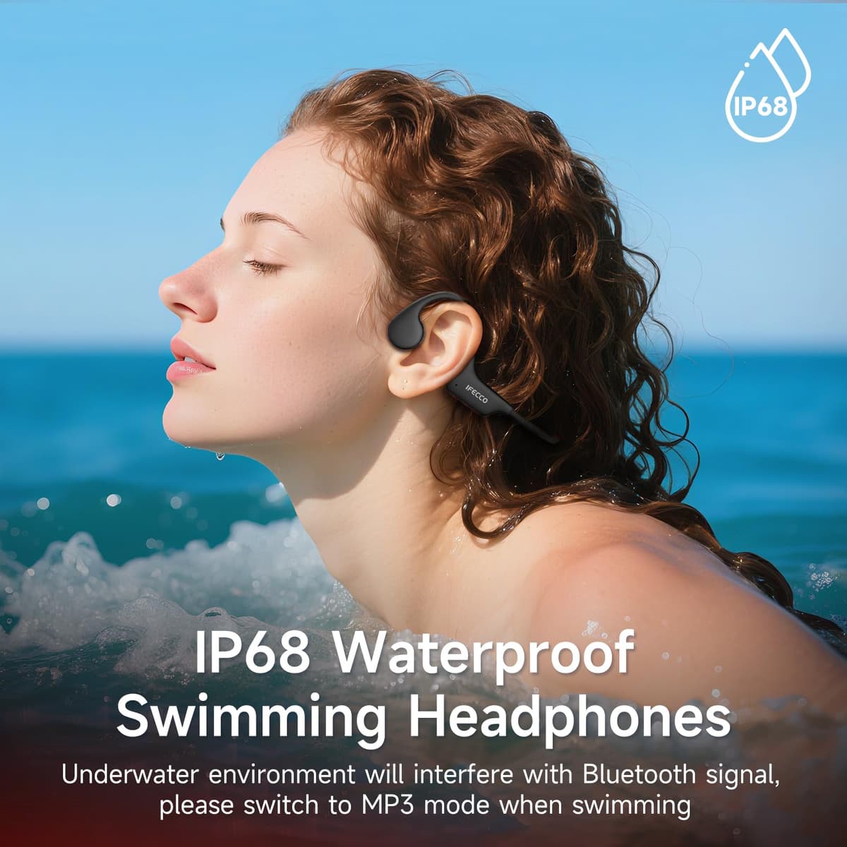 IFECCO Auriculares Conduccion Osea Natacion - IP68 Resistente al Agua Auriculares para Nadar Bluetooth 6.0,Cascos Conduccion Osea con 8G Mp3 para Natacion Correr Ciclismo — view 2
