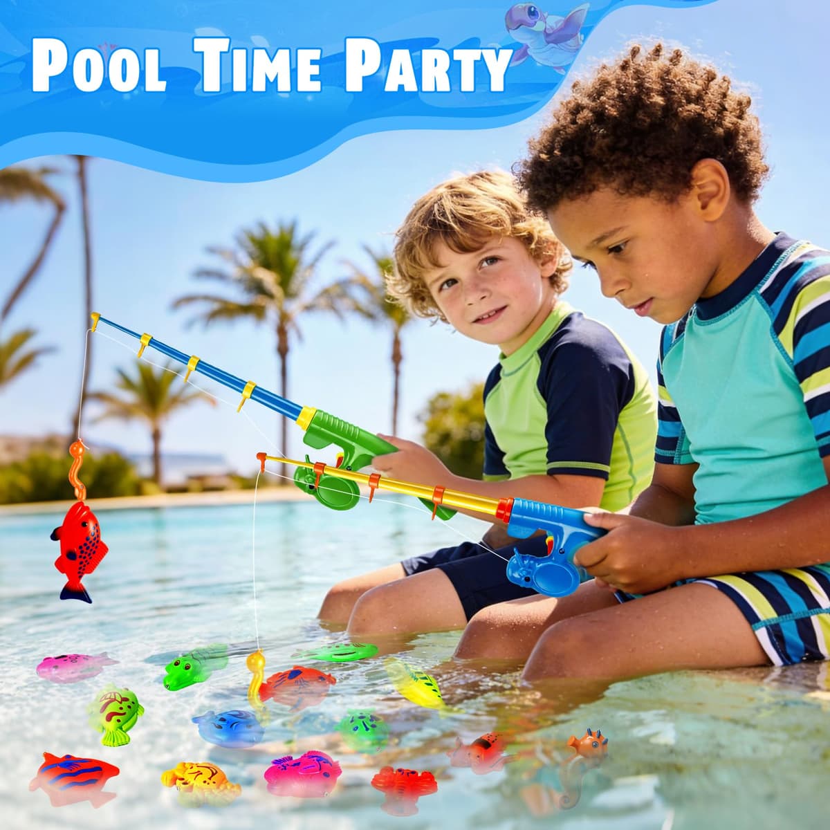 CozyBomB Magnetic Fishing Toys Game Set for Kids for Bath Time Pool Party with Pole Rod Net, Plastic Floating Fish - Toddler Education Teaching Christmas Birthday Gifts — view 4