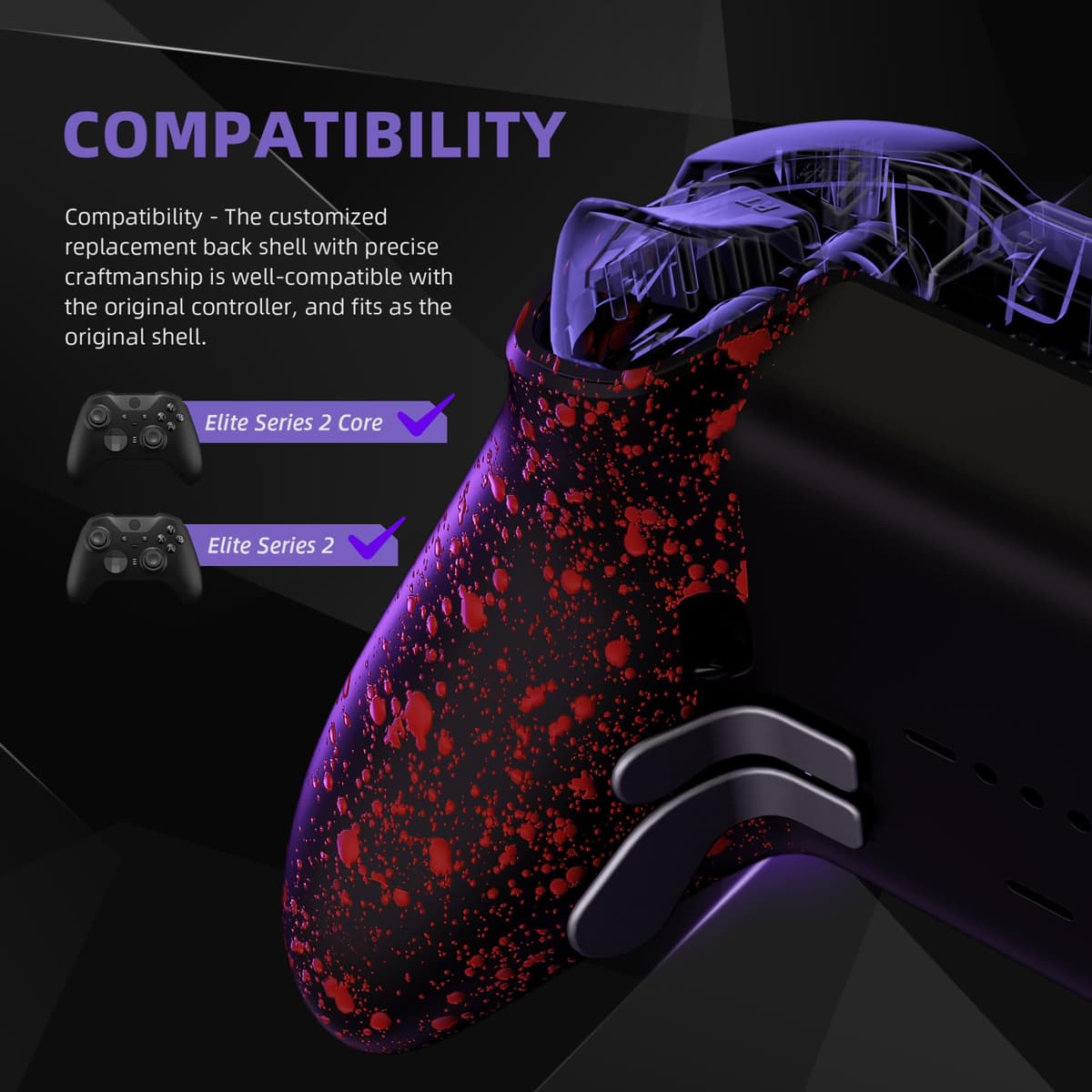 eXtremeRate Replacement Bottom Shell Case for Xbox Elite Series 2 Controller, Textured Red Non-Slip Back Housing Shell, 3D Splashing Cover for Xbox Elite Series 2 Core Wireless Controller Model 1797 — view 3