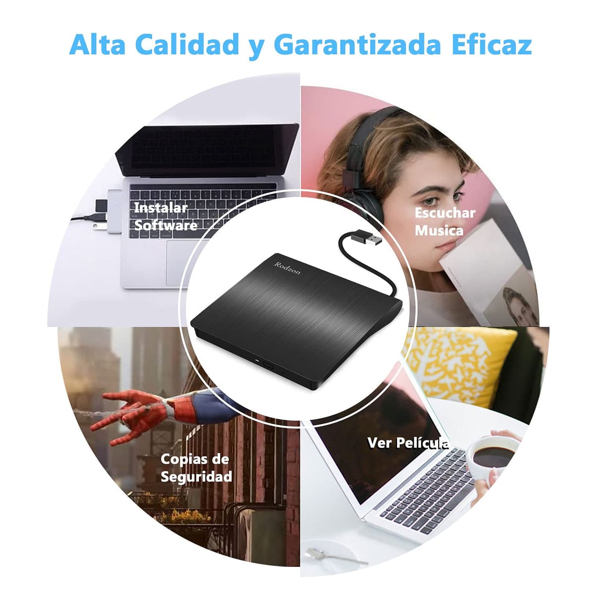Rodzon Grabadora Externa USB 3.0, Unidades Portátil CD/DVD /-RW/ROM Estable con Lector/Quemador/Re - Quemador para Win 10/8 / 7 / XP/Vista/Linux/Mac OS — view 3
