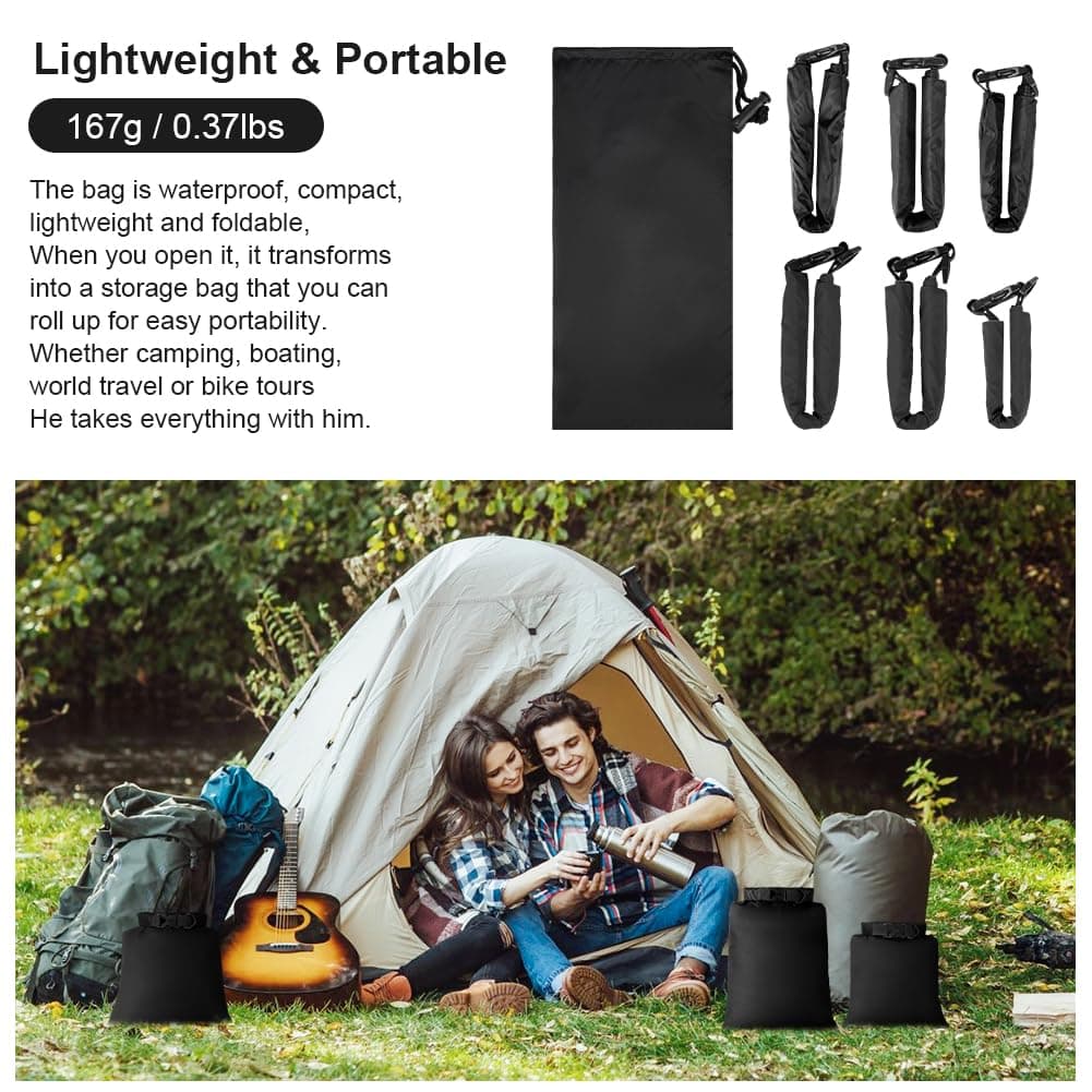 vsshe 6 Piezas Bolsas Estancas Impermeable, 1.5/2.5/3/3.5/5/8L Bolsas Secas Ligeras, Bolsas Estancas Ligeras Portátil, para Kayak, Senderismo, Rafting, Camping, Pesca, Ciclismo (Negro) — view 8