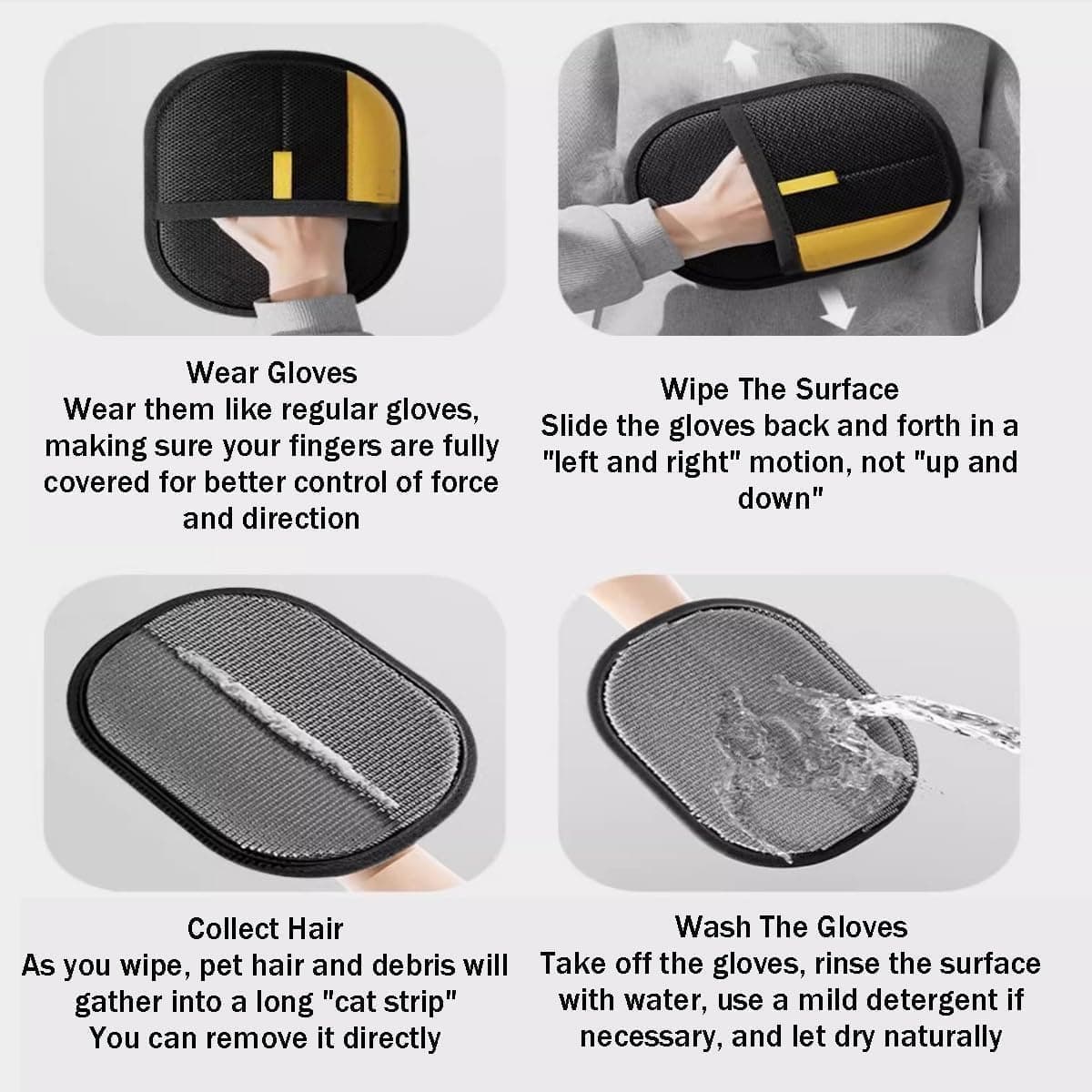 Gahwa Guantes Removedores Pelo para Mascotas, 2026 New Quita Pelos Mascota,Pelo Estático para Perros y Gatos,Pets Double Sided Grooming Glove, Pet Hair Remover Gloves (3 PCS) — view 2