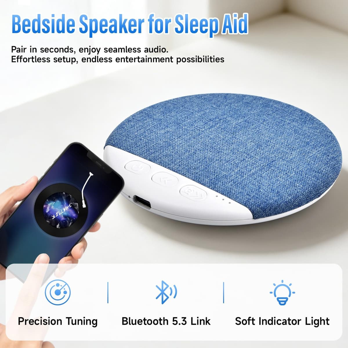 Pipihome Altavoz de Almohada, Mini Altavoz Bluetooth Portatil con Ruido Blanco & Minutero, Conducción ósea Debajo de Altavoces Bluetooth para Dormir, Pillow Speaker para Quienes Duermen de Lado (B) — view 2