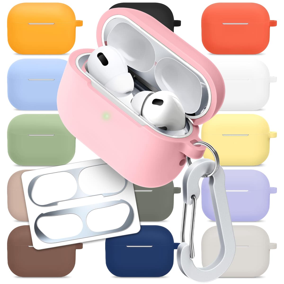 [3 in 1] AirPods Pro 3 Silicone Case + Anti-Lost Carabiner + Dust Guard Metal Film, Protective Cover with Keychain for Apple AirPods Pro3 (2025)