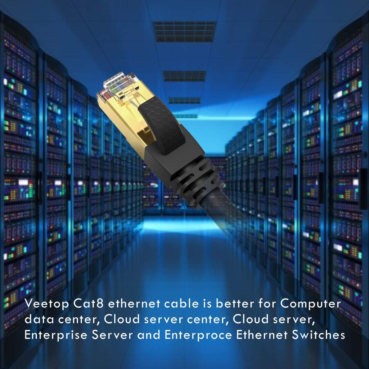 VEEtOP Cable Ethernet Cat 8 de Red con Conectores rj45 Oro para 40 Gigabit Internet LAN 1m Negro — view 7