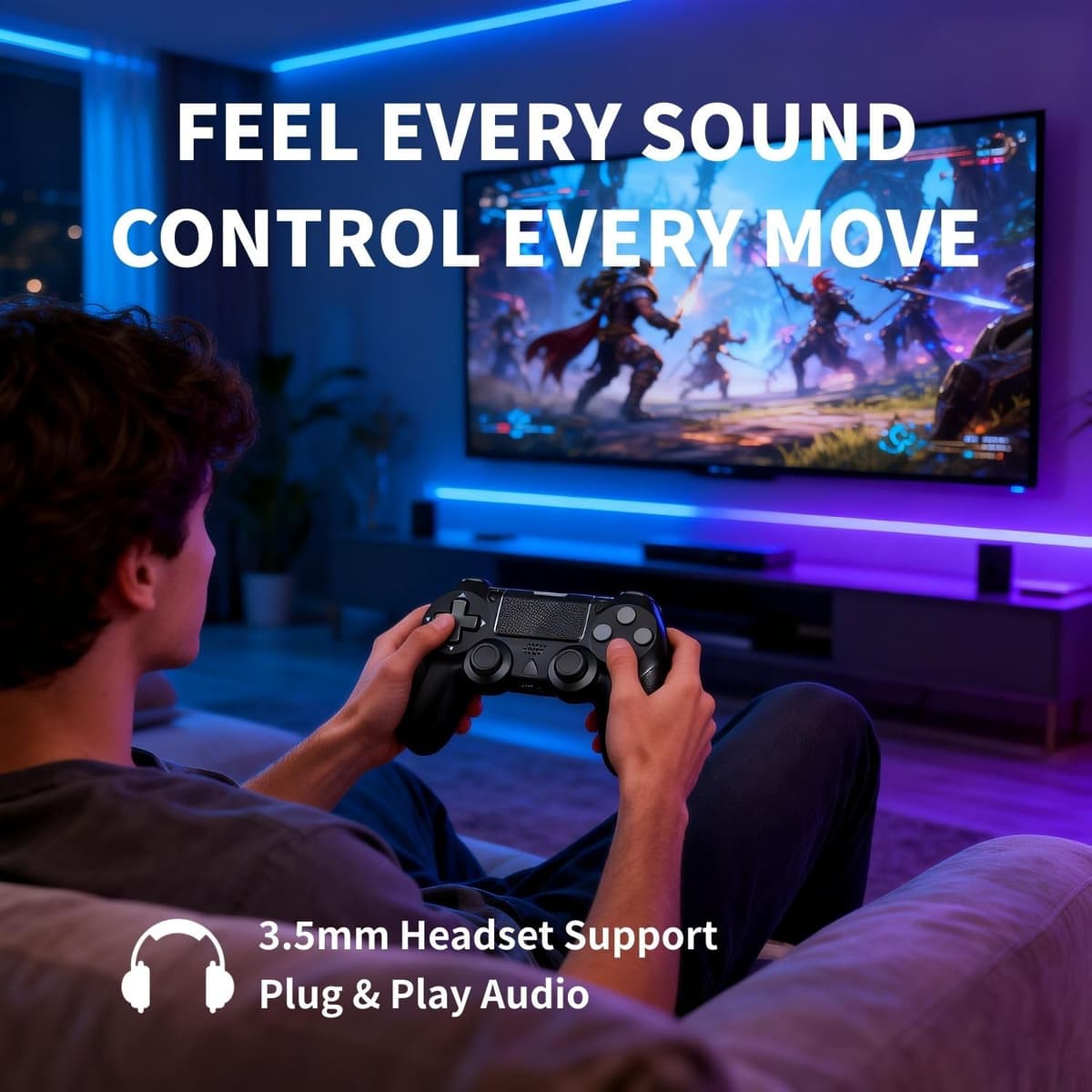 BJXOZ Wireless Controller for PS4, Gamepad with Type-C Port/Hyper-Sensitive 360° Sticks/Vibration/Ergonomic Grip/Speaker/6-Axis Sensor/Audio Jack/Multi Touch Pad, for PS4/Slim/Pro/PC — view 8