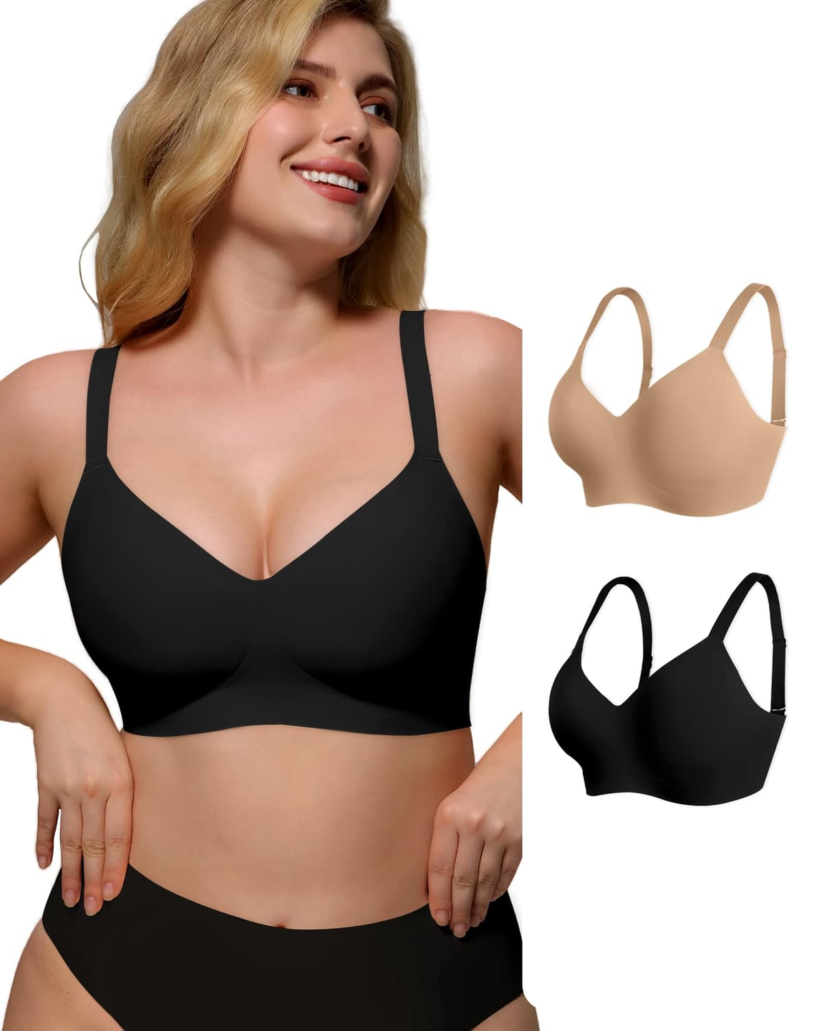 As Fairy Womens Soft Comfortable No Underwire Bras V Neck Seamless Push Up Bralettes Full Coverage Tshirt Brassiere — view 16