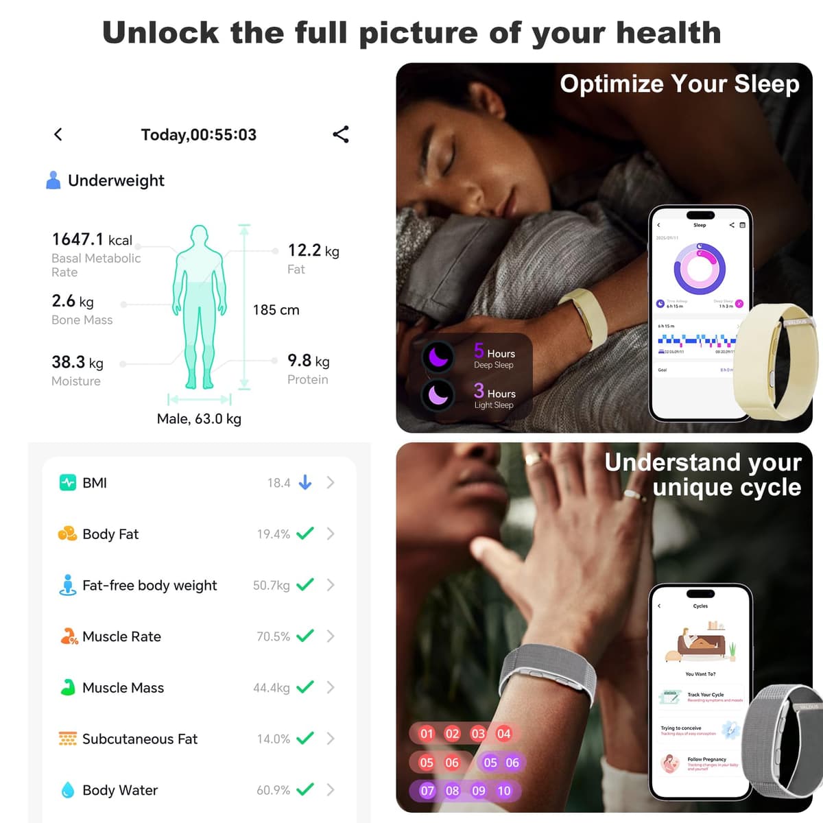 Fitness Tracker with 24/7 Health Tracking, Sleep & Heart Rate Tracking - Dual PPG&ECG Wellness Insights | SOS Alert & Family Sharing | 15-Day Battery, 188 Sport Modes, Aerospace Aluminium Build — view 5