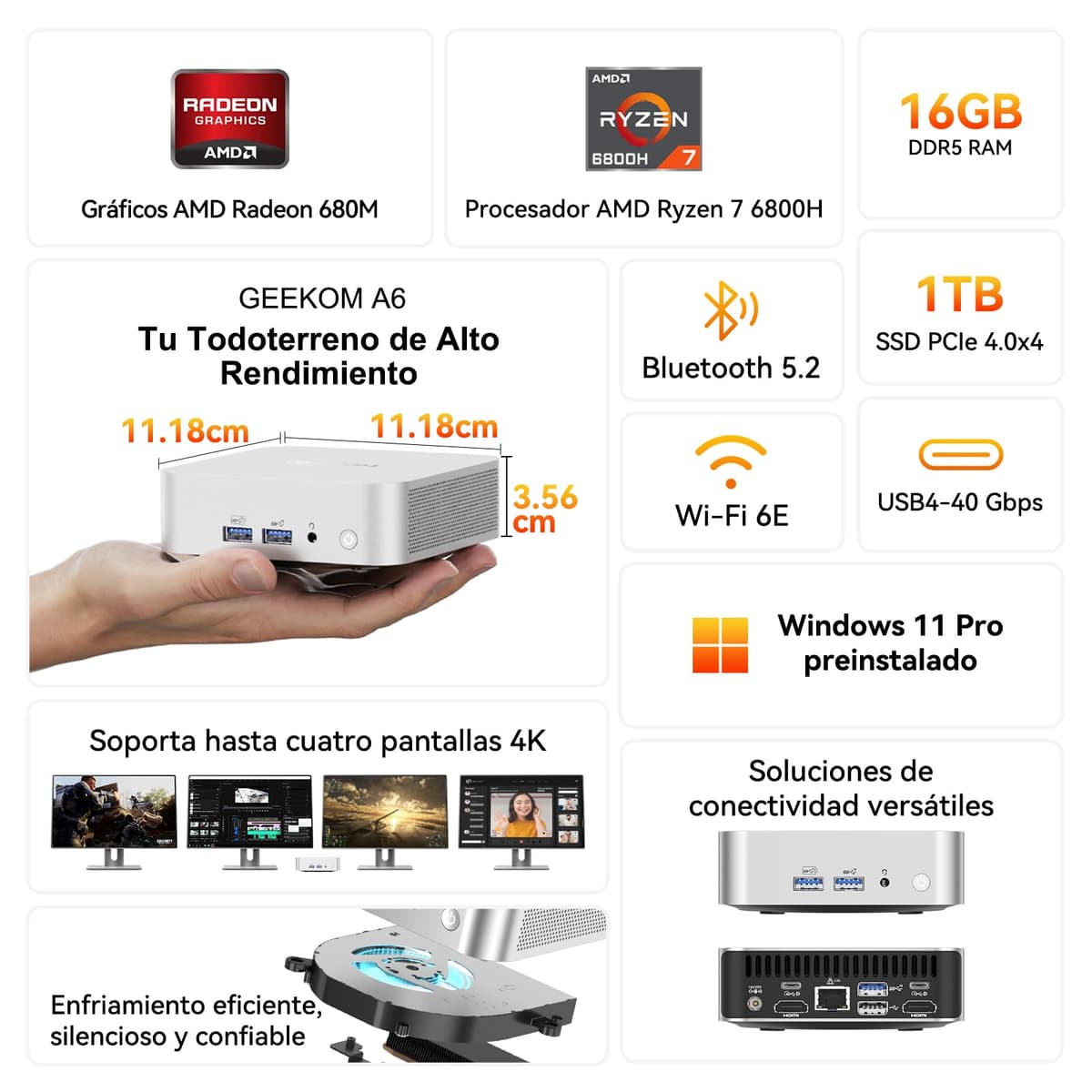 GEEKOM IT11 2TB NUC Mini PC, Intel i7-11390H (8 Threads, 12MB Cache, MAX 5GHz), 32GB DDR4 Windows 11 Pro con Intel Iris Xe Graphics Mini Desktop, NUC i7 8K UHD Computer | USB4 | Wi-Fi 6 — view 2