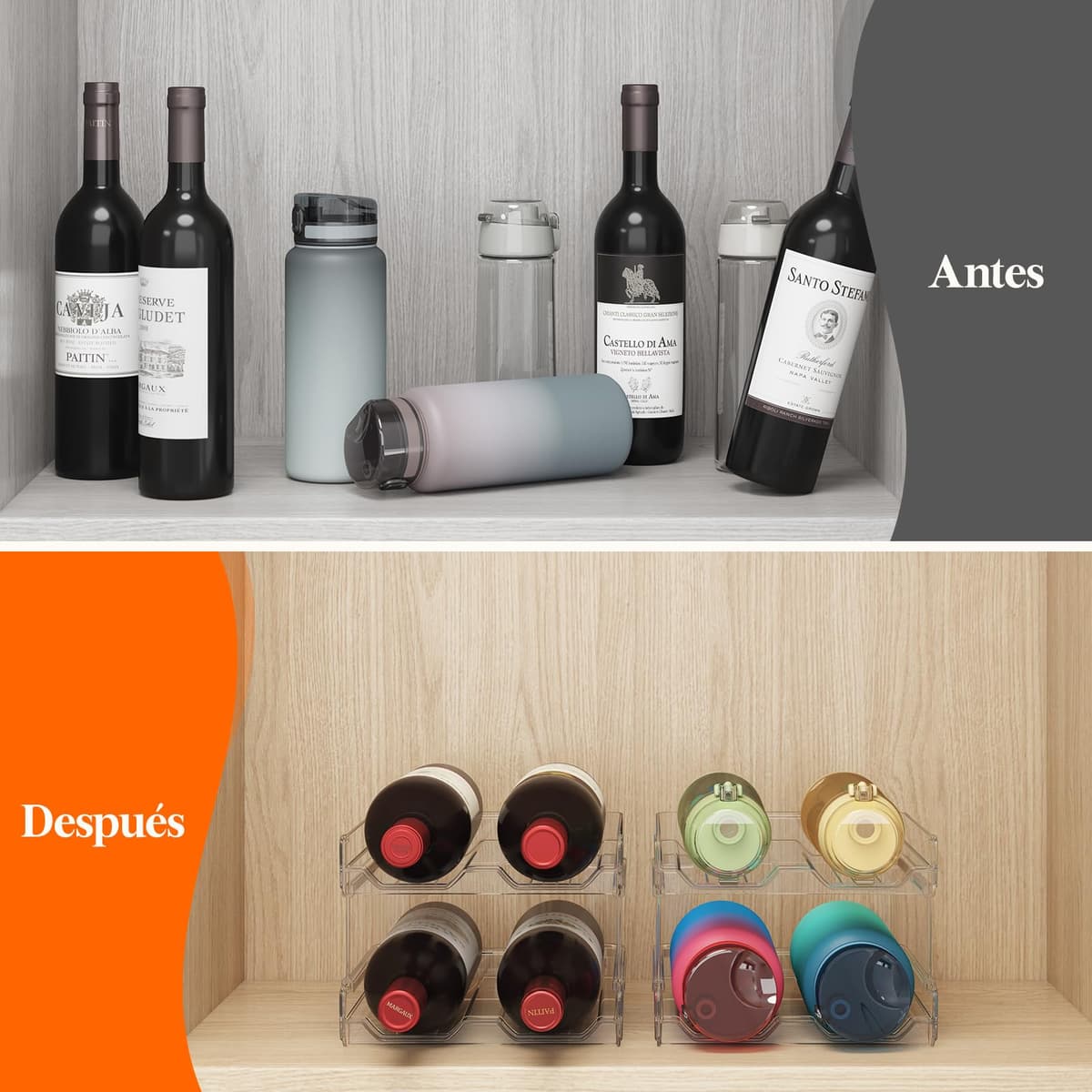 Lifewit Botellero apilable de plástico para Nevera, Armario, encimera, Soporte para Botellas de Vino, Organizador de Botellas de Agua para Nevera, despensa, Capacidad para 4 Botellas,Transparente — view 9