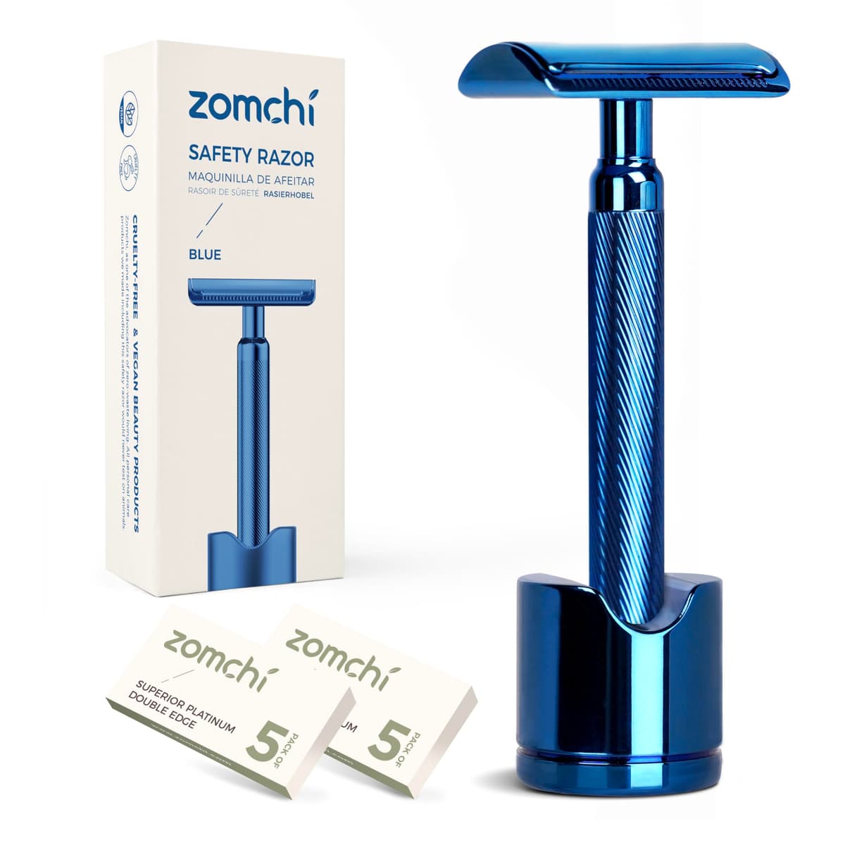 Maquinilla de afeitar de seguridad de doble filo con soporte en plata, maquinilla de afeitar clásica para hombre con 10 cuchillas, construcción de acero inoxidable duradera y duradera — view 24