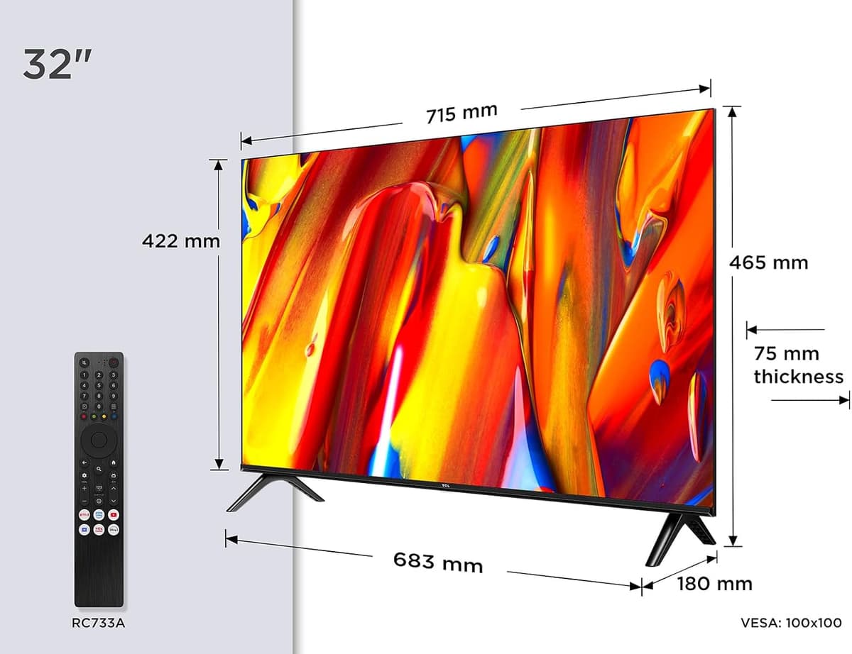 TCL 32V5C - Smart QLED Full HD de 32" Direct LED TV con Android TV y HDR - Compatible con Google Cast y Google Home, diseño Delgado 32" 2025 QLED FHD V5C