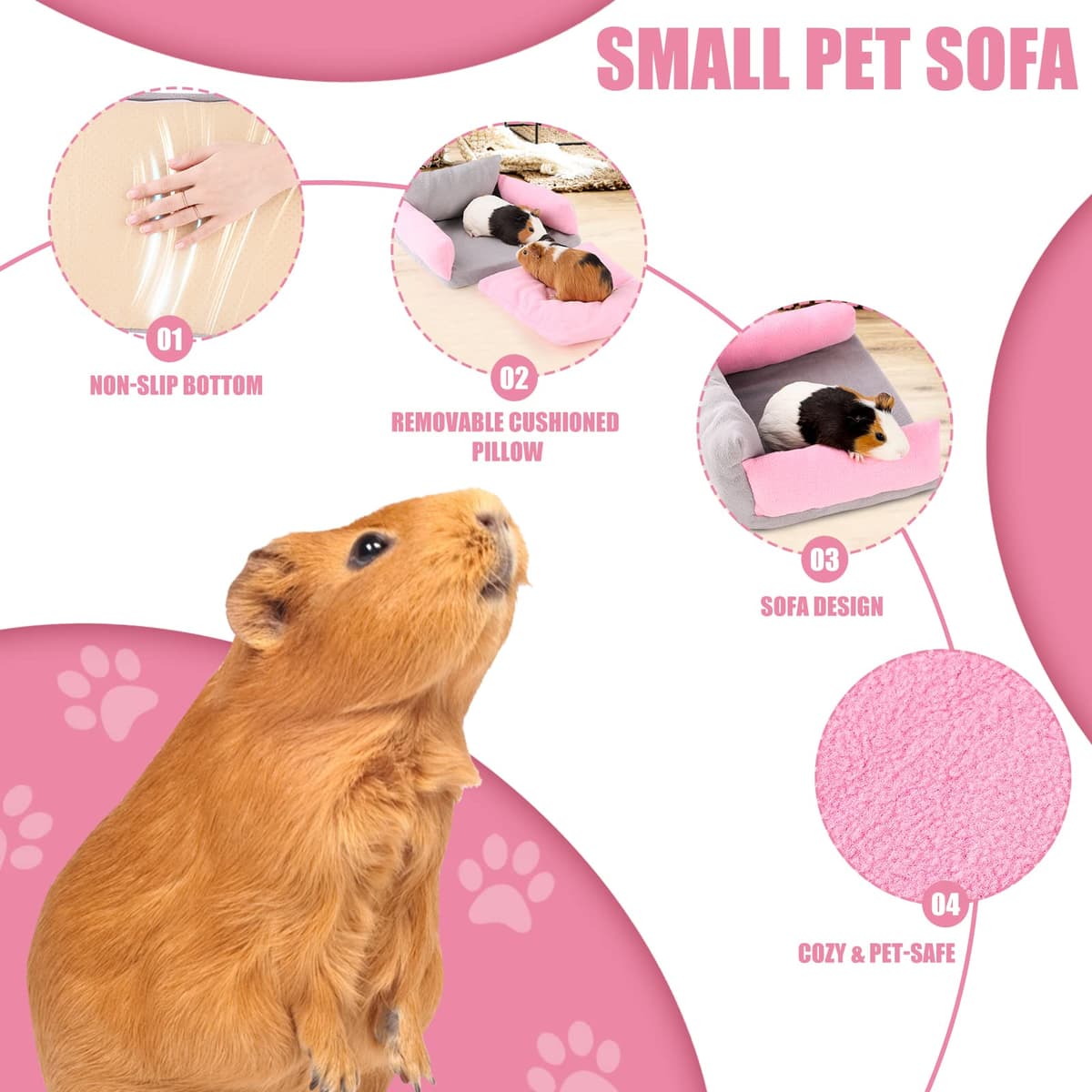 Guinea Pig Couch - Guinea Pig Sofa, Removable Cushioned Pillow, Stuffed Arms and Back, Super Cozy, Ideal Bed for Small Pets — view 3