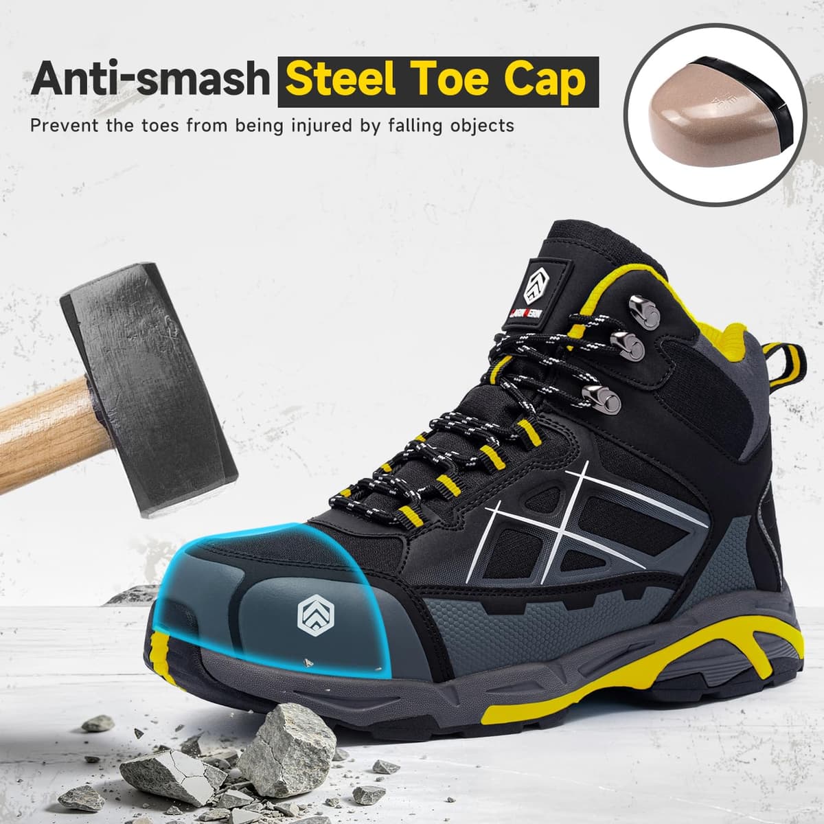 LARNMERN Zapatos de Seguridad Hombre Antiestático Punta de Acero SRC Antideslizante Transpirable Comodos Zapatillas Pies Anchos Cordones Trabajo — view 3