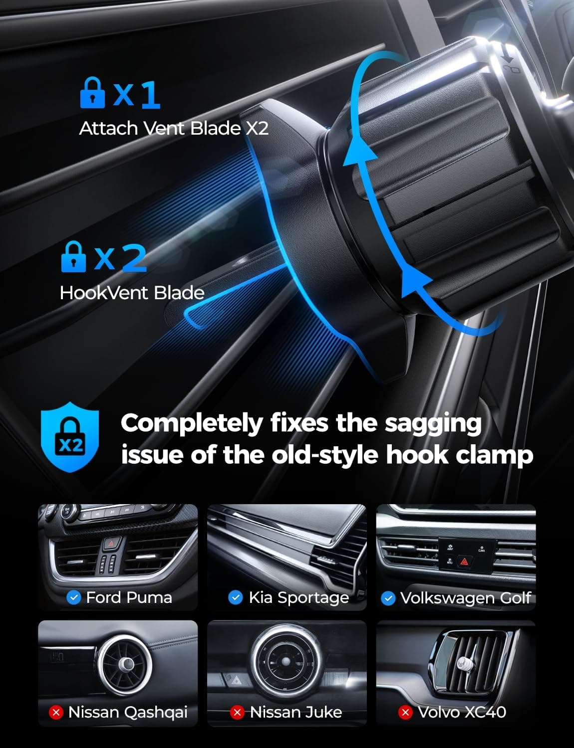 LISEN Car Phone Holder for Cars, Mobile Phone Holder Cars Air Vent, [Ultra Stable] Car Accessories Phone Mount Installation Equipment Best for iPhone 17 16 Pro Max Air Galaxy A55, All 4''-7''phones — view 5