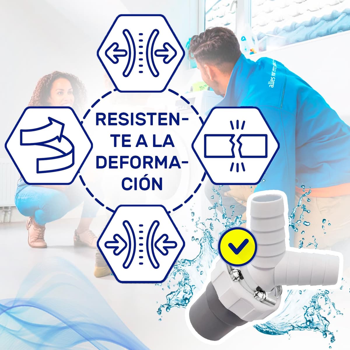 Adaptador Empalme Desague Lavadora con Salida para Tubo Ø40 mm y Entrada Ø18-23 mm - Doble Pipeta Desague en Y para Lavavajillas - Kit Incluye 2 Piezas de Abrazaderas Ø20-32 mm - MONTERAL — view 4