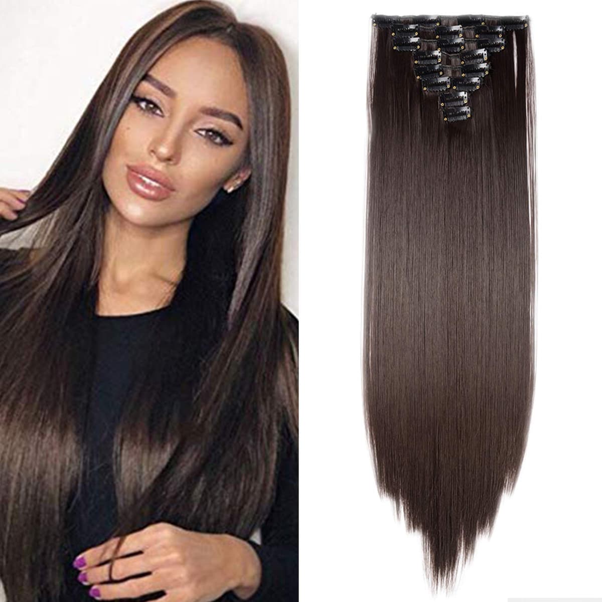 24"(60cm) SEGO Extensiones de Cabello Clip de Pelo Sintético Se Ve Natural 8 PCS [Sandy Rubio mezcla Blanqueador Rubio] Rizado Ondulado Largo Postizos Pelucas (140g) — view 38