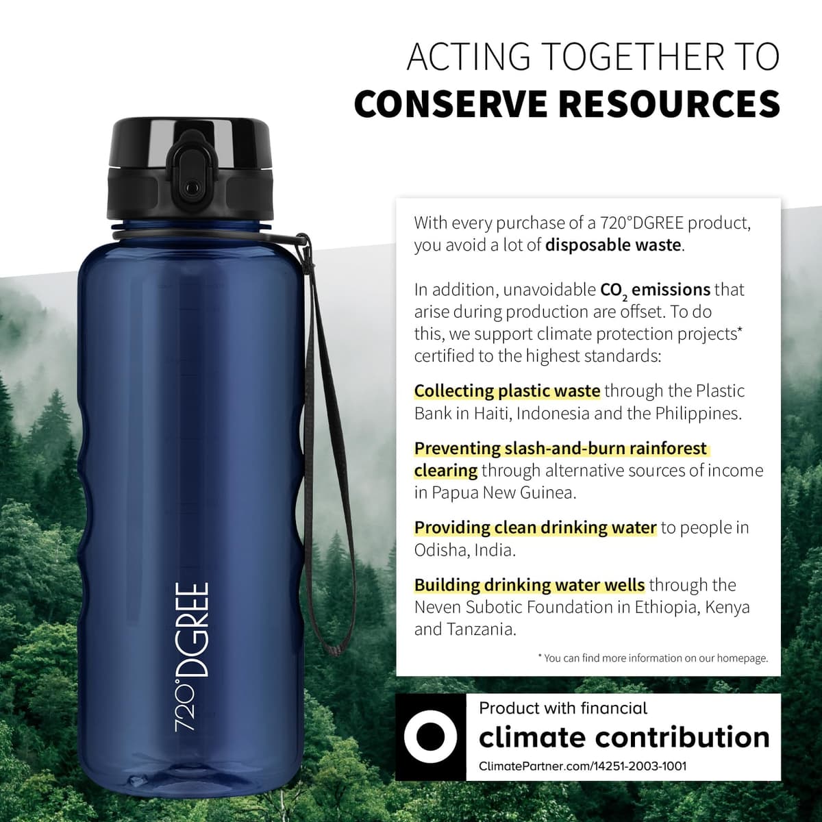 720°DGREE Botella Agua 1,5 Litros “uberBottle“ - Tamiz-Fruta, crystalClear - Sin BPA, Prueba de Fugas, Reutilizable - XL Cantimplora, Water Bottle ideal para Fitness, Gimnasio, Deporte, Outdoor — view 5