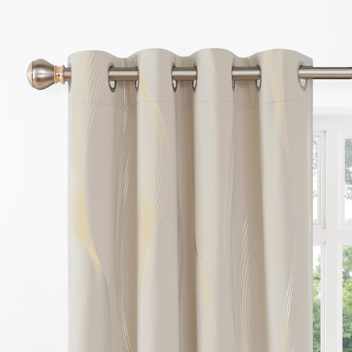 Deconovo Grey Blackout Curtains for Living Room 72 Drop Silver Wave Line Foil Printed Blackout Curtains Thermal Insulated Curtains Eyelet Curtains for Baby Nursery 46 x 72 Inch Light Grey Two Panels — view 13