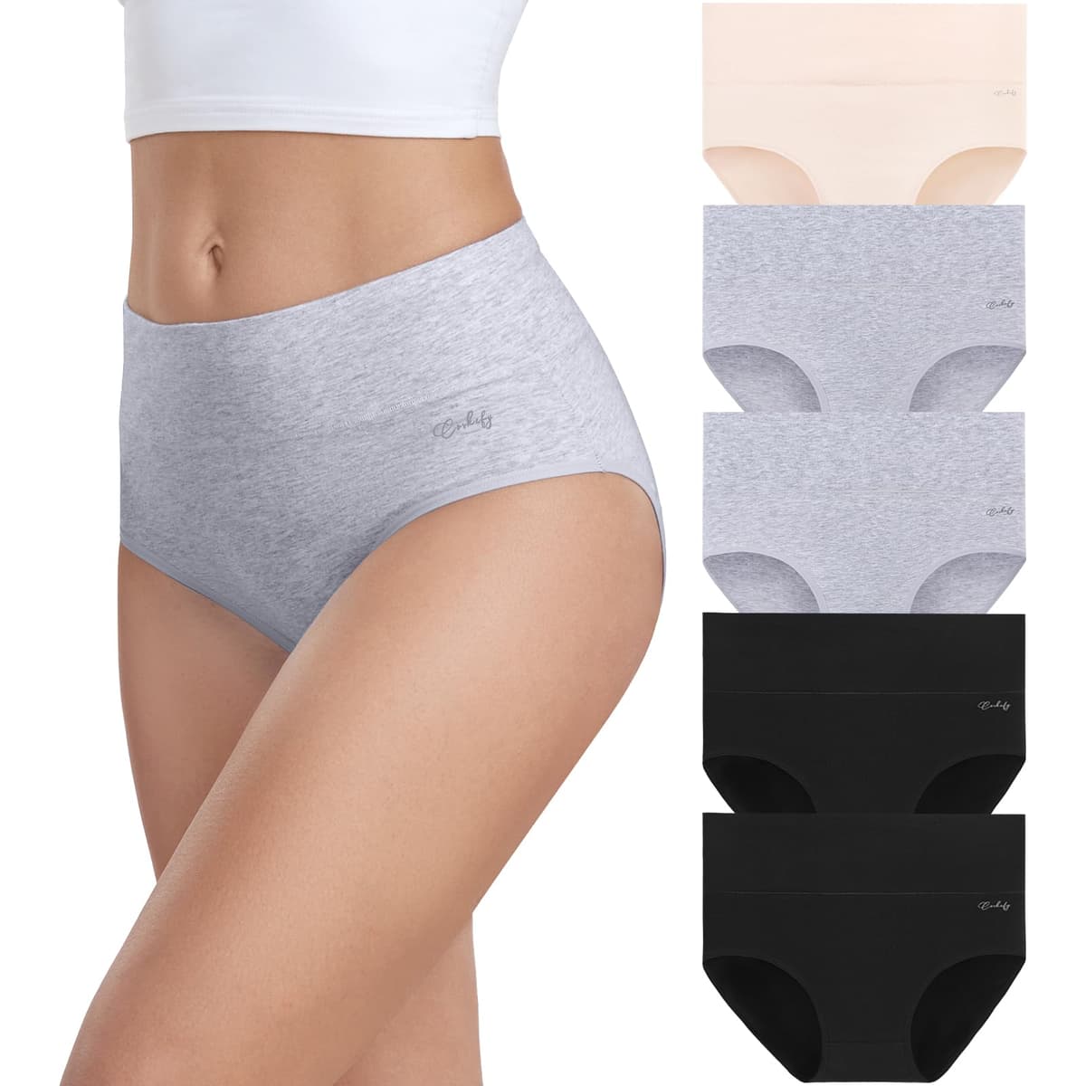 coskefy Underwear Women, High Waisted Cotton Knickers Ladies Full Briefs Soft Panties Slight Tummy Control Pants 5 Pack — view 8