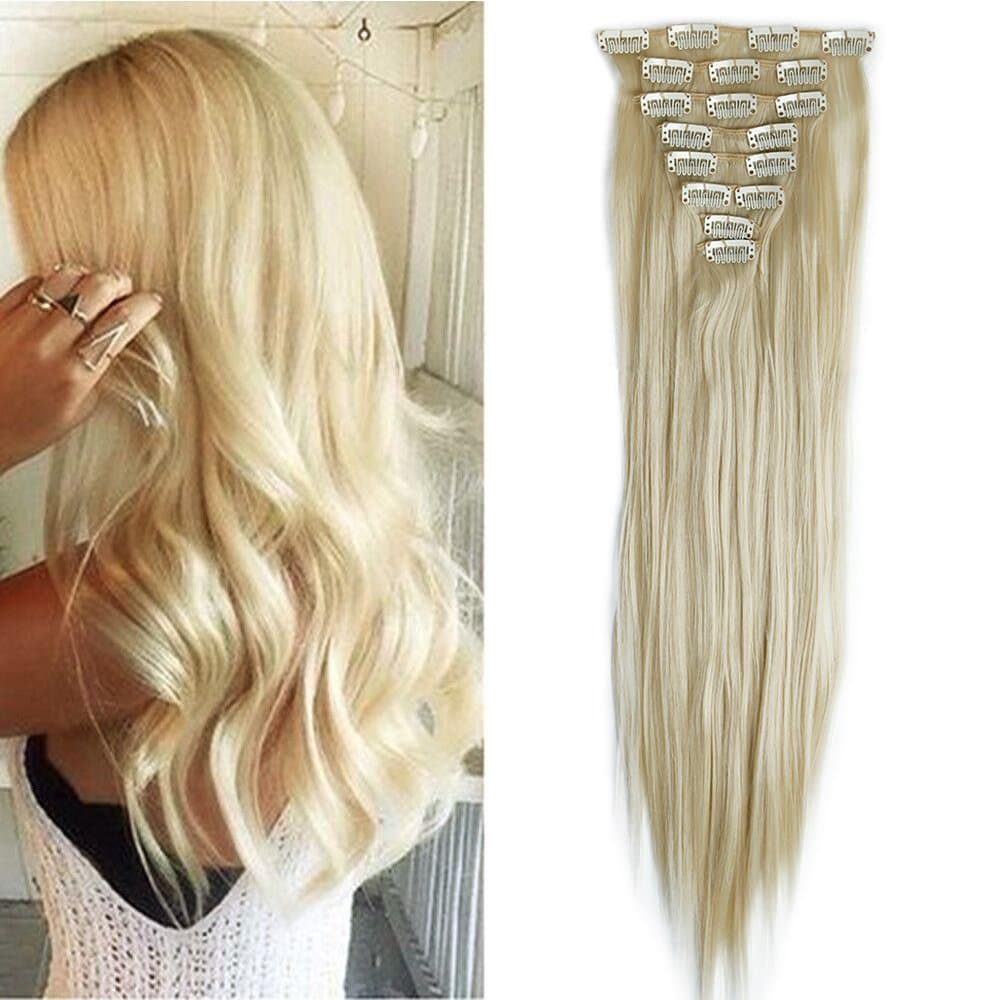 24"(60cm) SEGO Extensiones de Cabello Clip de Pelo Sintético Se Ve Natural 8 PCS [Sandy Rubio mezcla Blanqueador Rubio] Rizado Ondulado Largo Postizos Pelucas (140g) — view 32