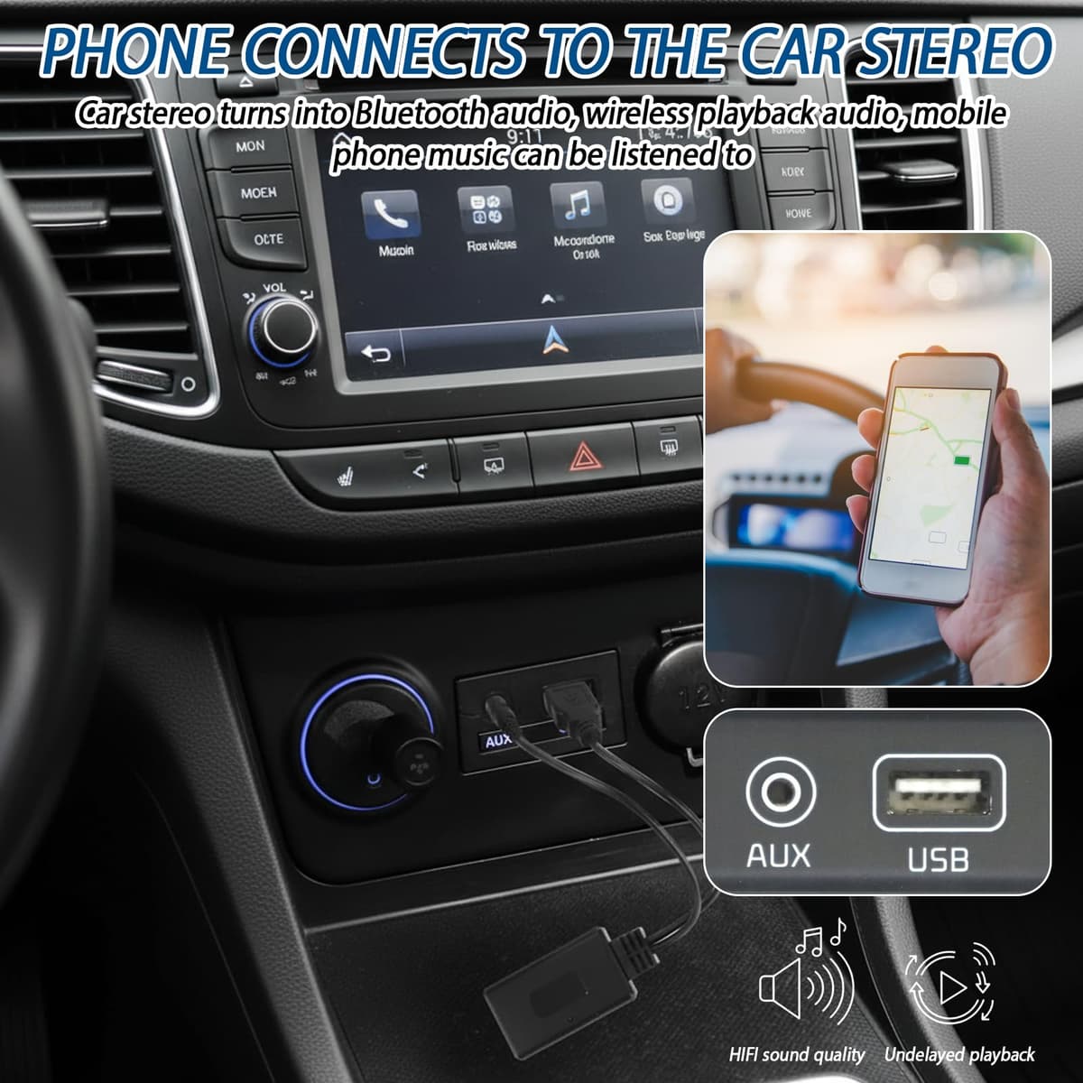 1 PCS Car Bluetooth AUX Adapter, Fits BMW Car Accessories, 3.5mm AUX Wireless Bluetooth Cars Audio Adapter for Music, for BMW E90 E91 E92 E93 and Other Models, Compatible with iPhone iOS 10+ — view 5
