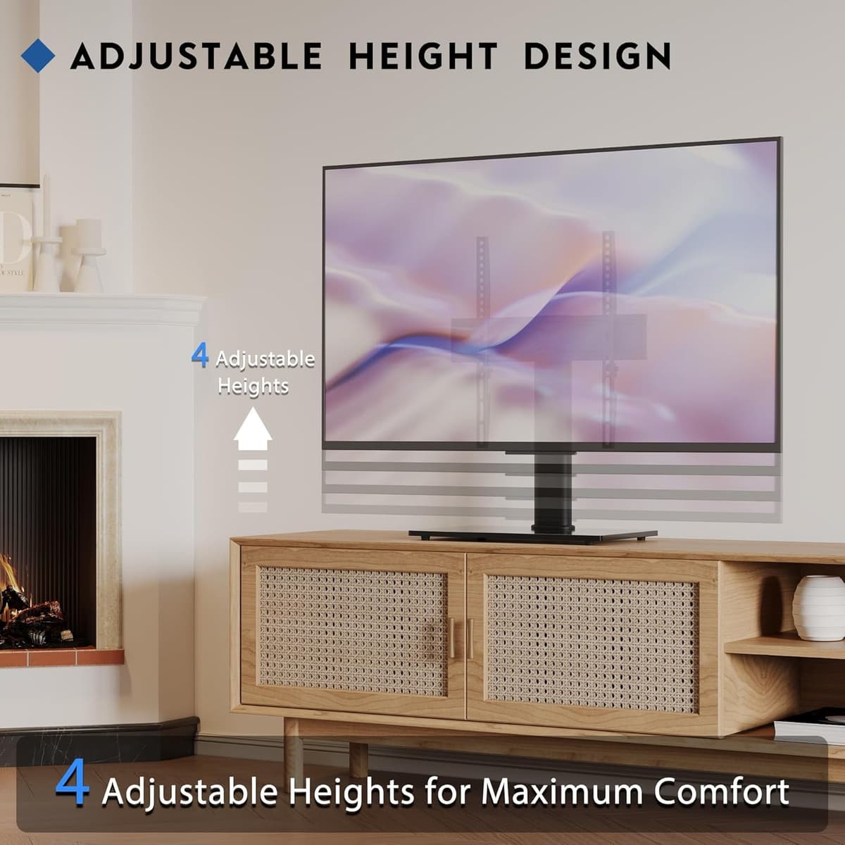 BONTEC Universal TV Stand for 24–60 Inch LCD LED OLED Plasma TVs, Height Adjustable Table Top Pedestal with Bracket, 8mm Tempered Glass Base, 45kg Load, Max VESA 400x400mm, Cable Management — view 4