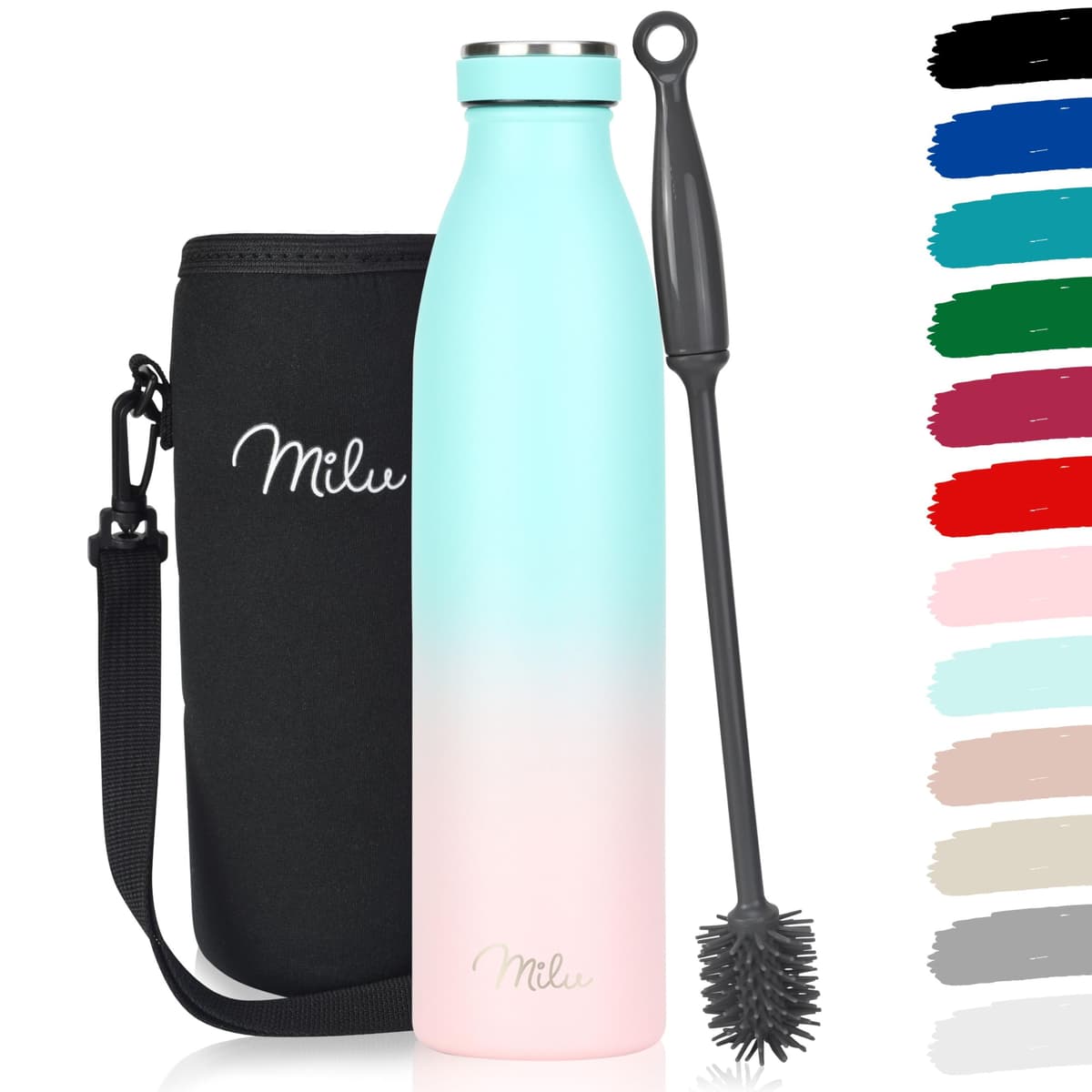 Milu Stainless Steel Drinking Bottle 1500 ml - Insulated Thermo Flask for Water - Leak Proof, Insulated and Double Walled, Carbonated (Granite Navy Blue, 1,5L) — view 95