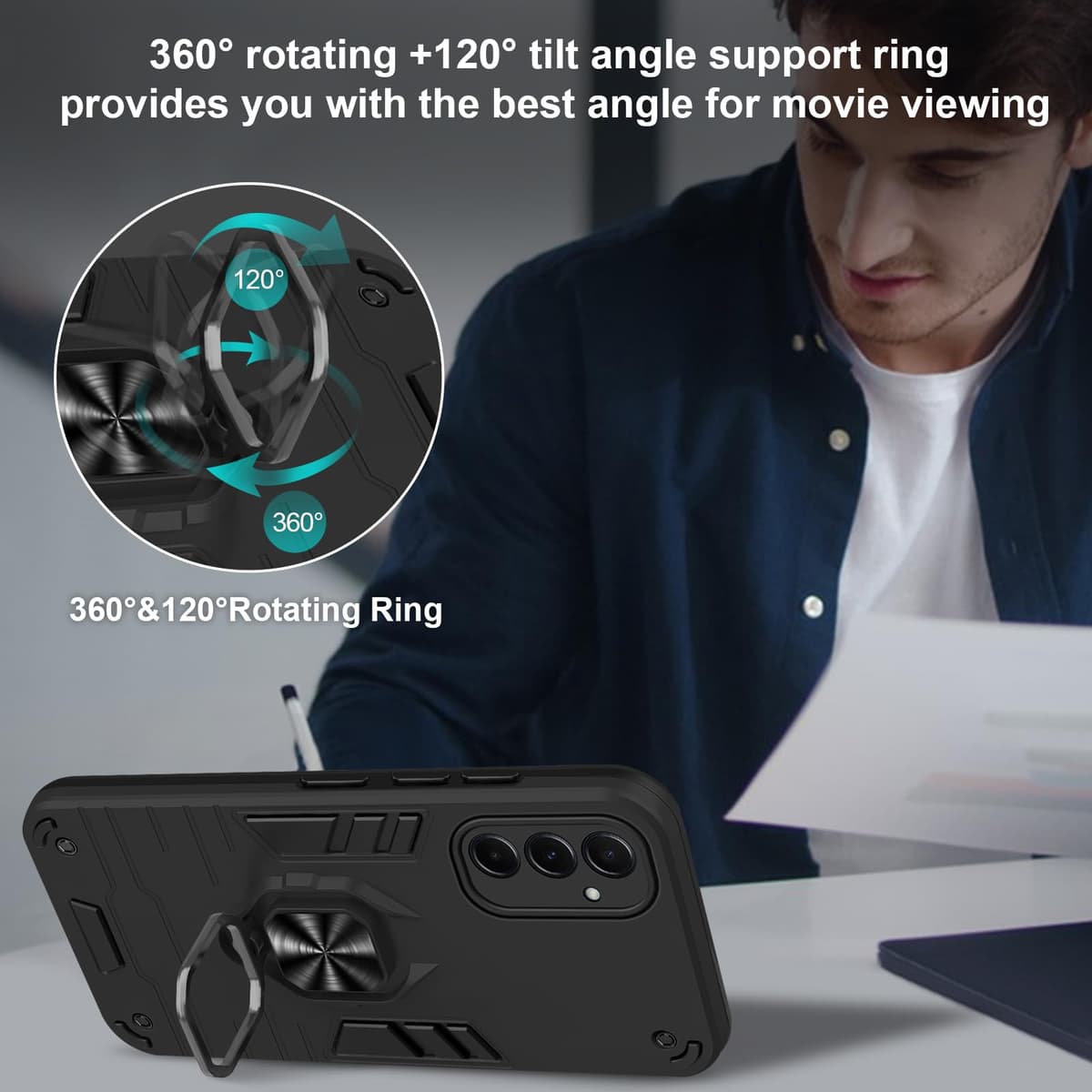 Funda para CMF Phone 2 Pro, Carcasa Antigolpes con Soporte anular metálico, Case Protectora de Grado Militar, Negro — view 1252