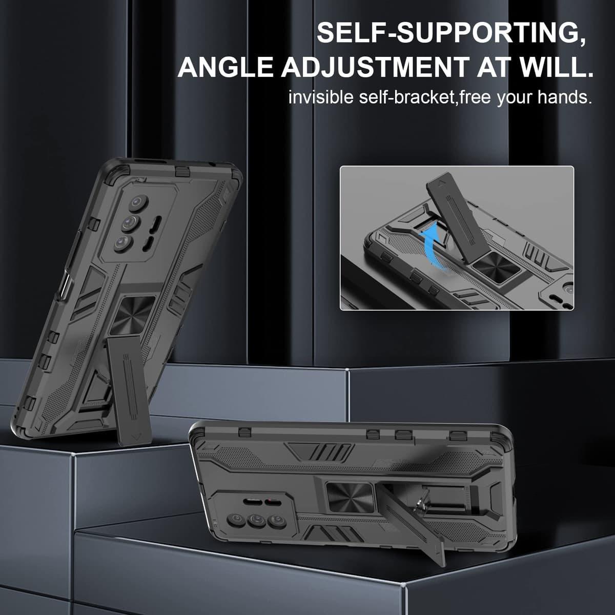 Funda para CMF Phone 2 Pro, Carcasa Antigolpes con Soporte anular metálico, Case Protectora de Grado Militar, Negro — view 1483