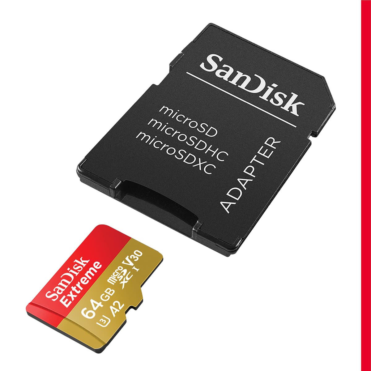 SANDISK Extreme microSDXC card 64GB +SD adapter (microSD card for smartphones, action cameras, drones, V30, up to 170 MB/s, SANDISK QuickFlow Technology, RescuePro Deluxe, UHS-I, 4k, V30, A2, C10, U3) — view 2